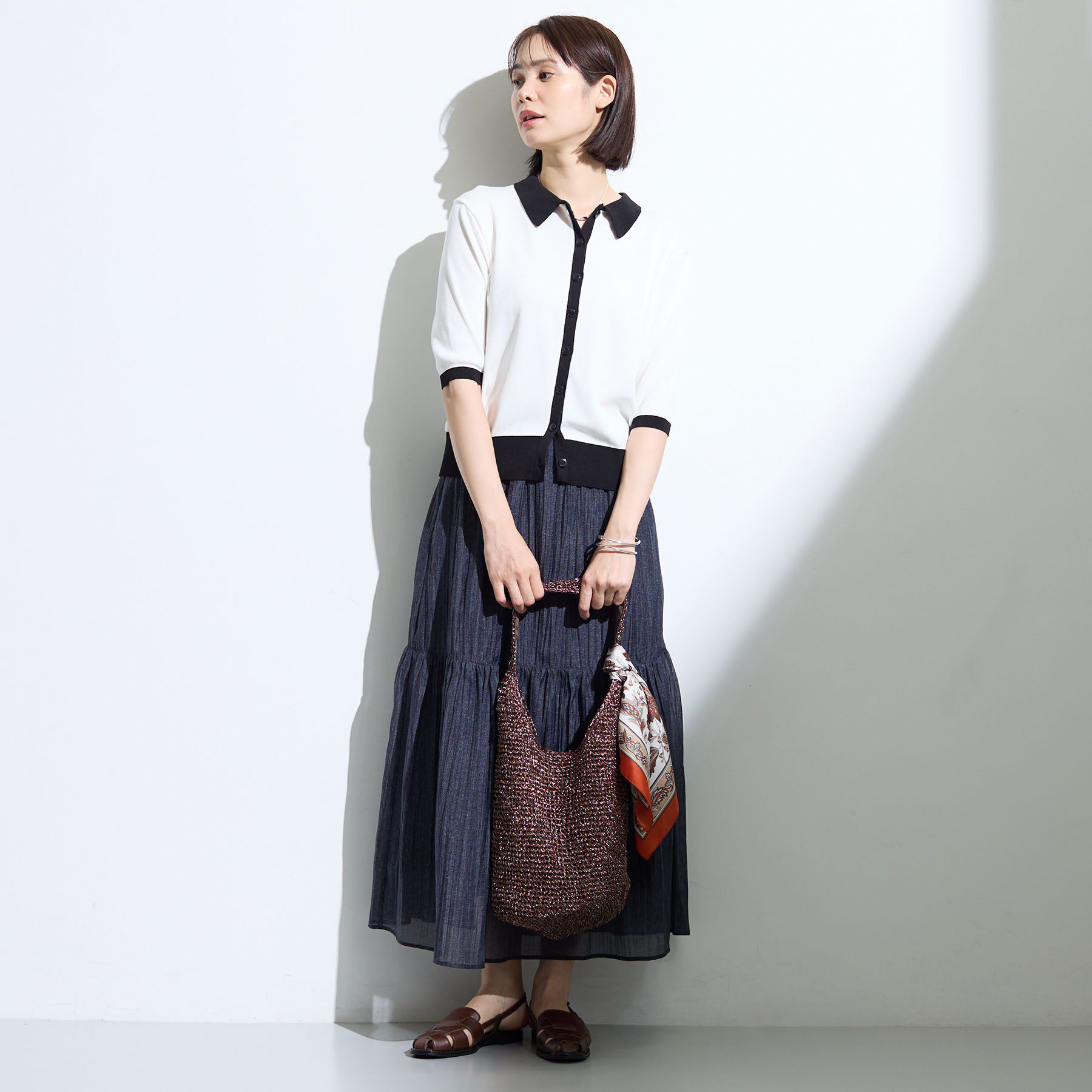 INDIVI「【バイカラー】衿付きシャツ風ニット」|ニット・セーター|