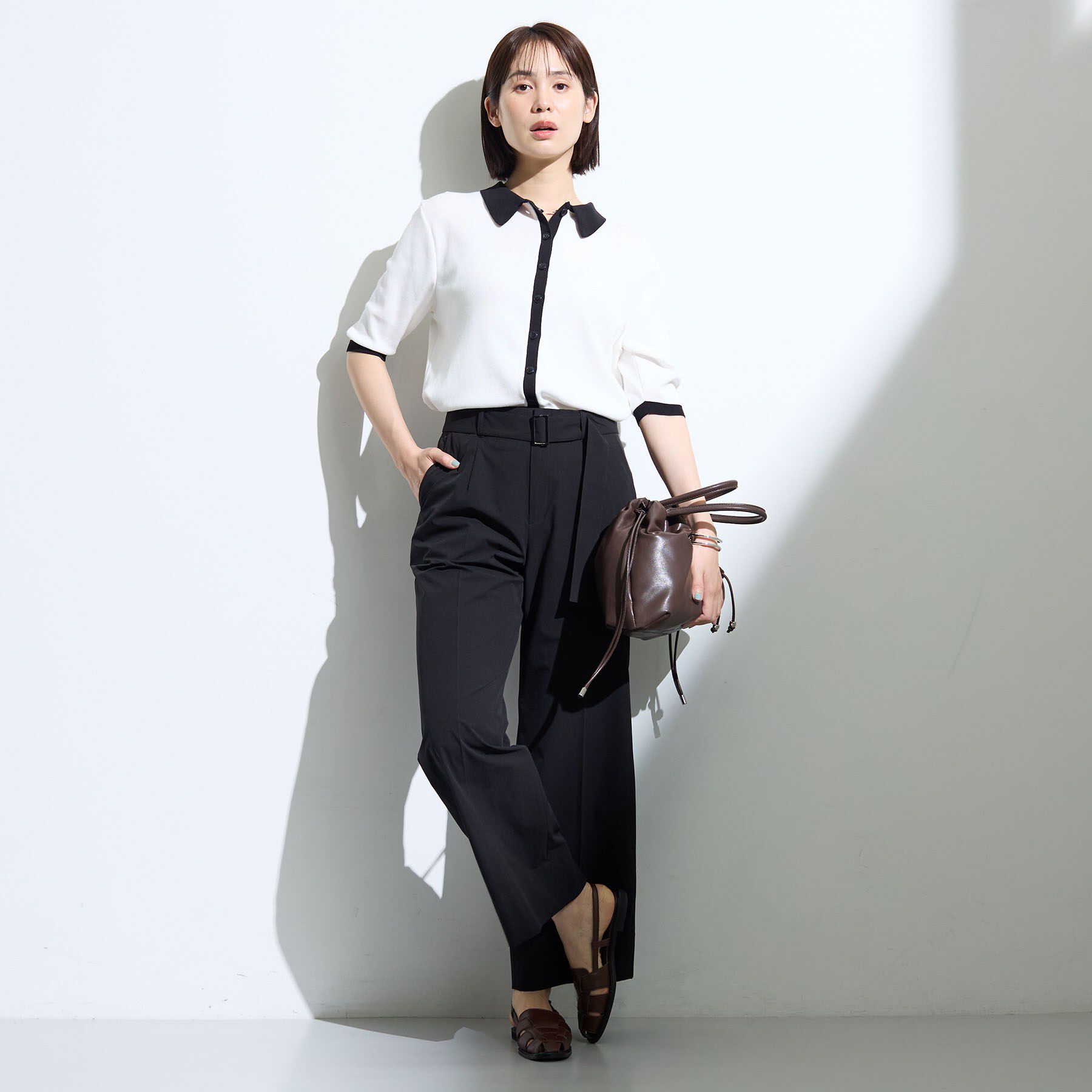 INDIVI「【バイカラー】衿付きシャツ風ニット」|ニット・セーター|