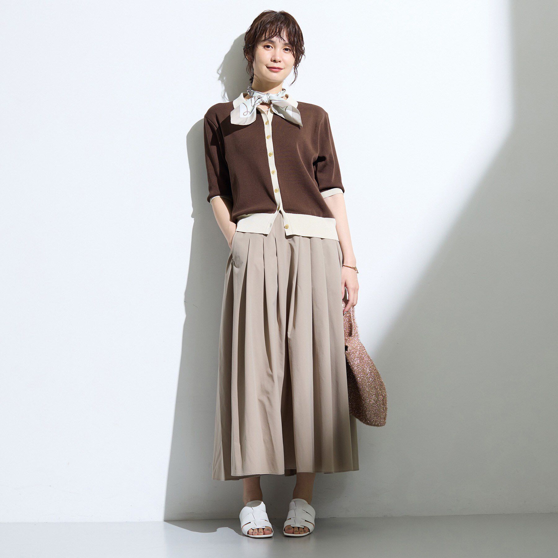 INDIVI「【バイカラー】衿付きシャツ風ニット」|ニット・セーター|