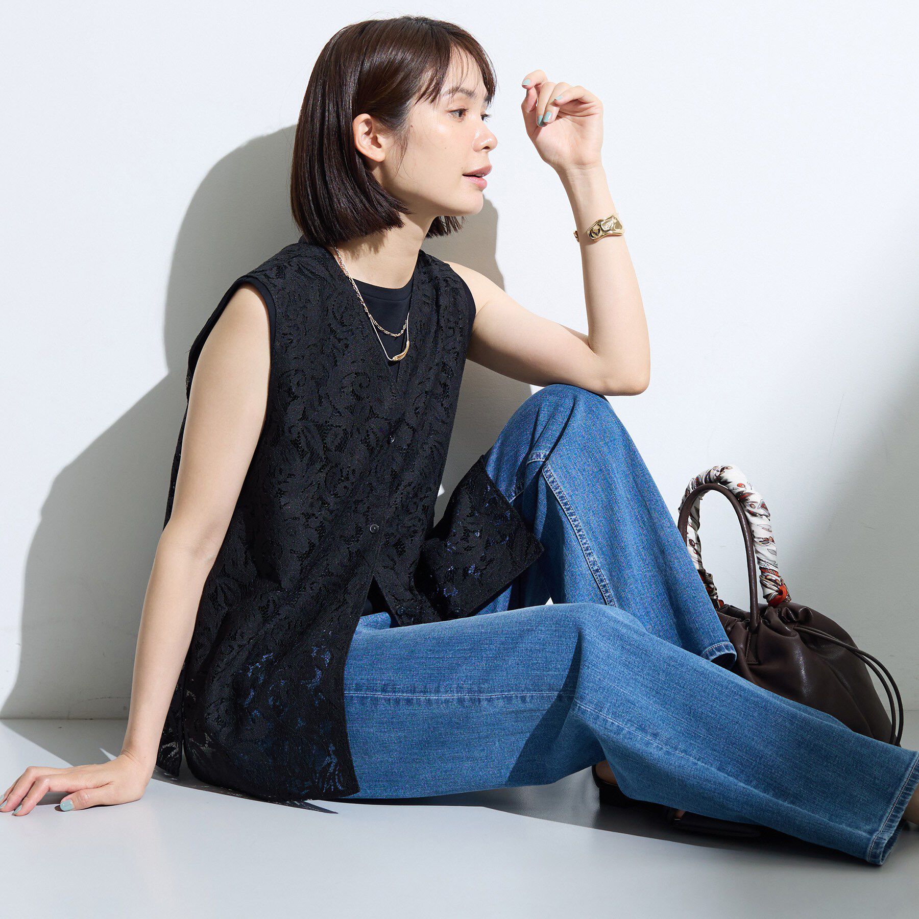 INDIVI「【洗える／トレンド】マニッシュレースベスト」|ベスト・ジレ|
