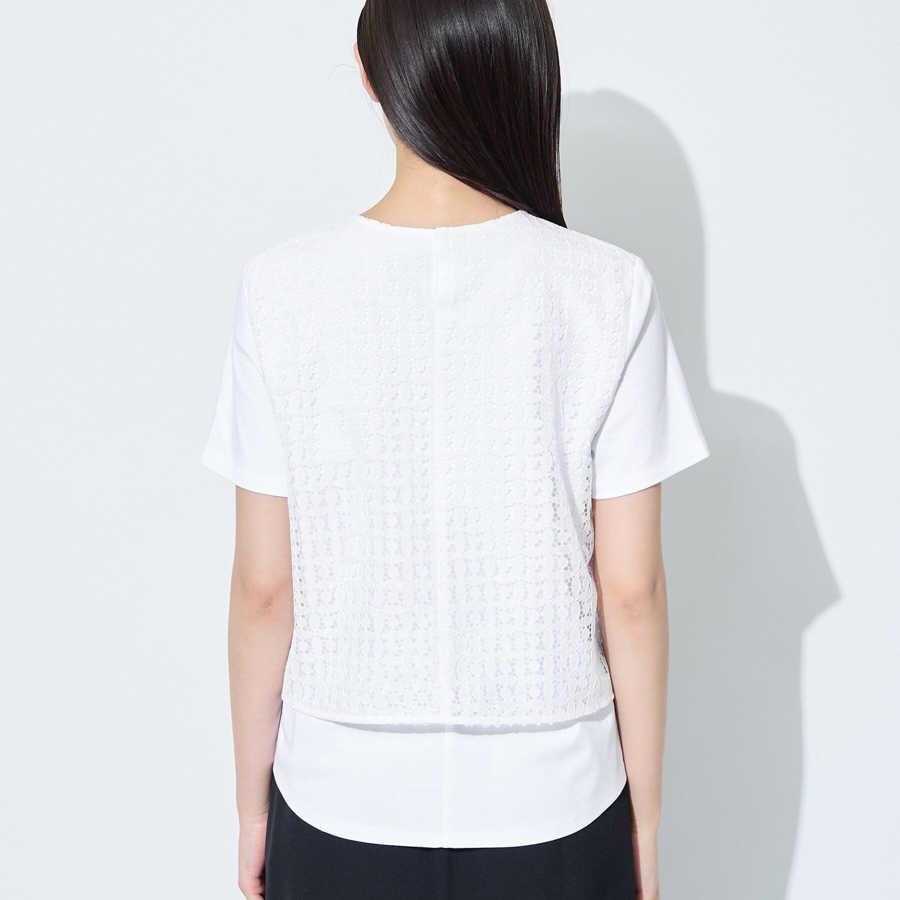 INDIVI「【洗える】レイヤード風レースコンビTシャツ」|Tシャツ・カットソー|