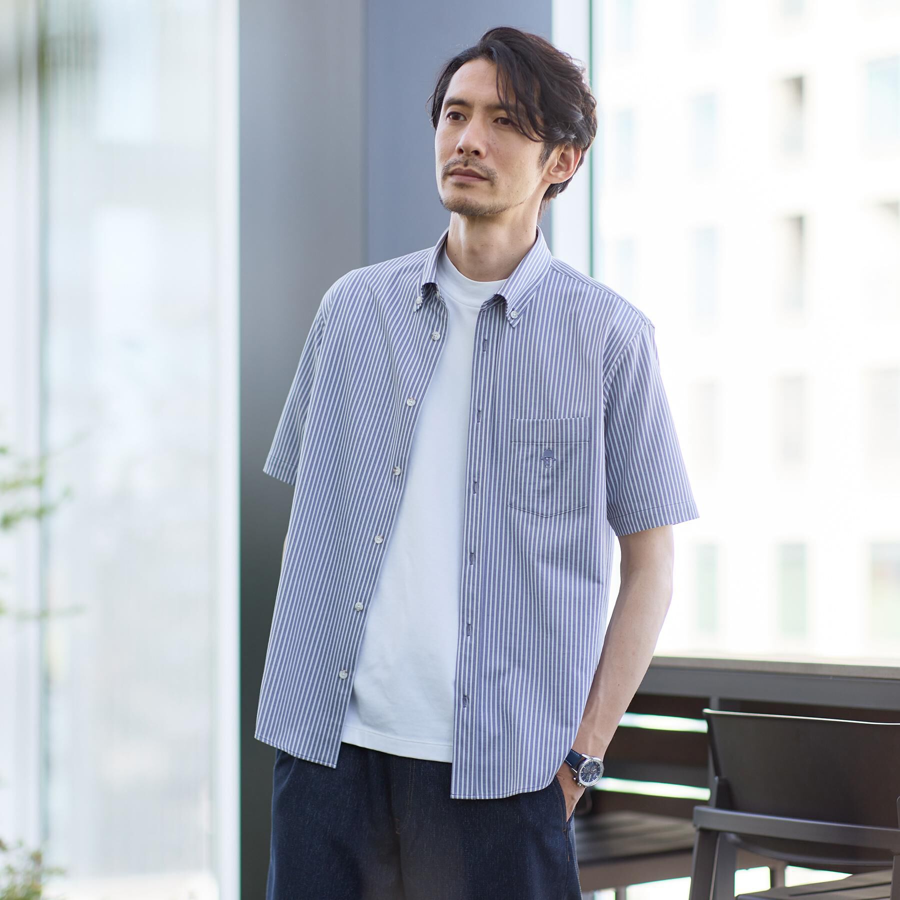 TAKEO KIKUCHI「【接触冷感】ジャージストライプ シャツ」|シャツ・ブラウス|