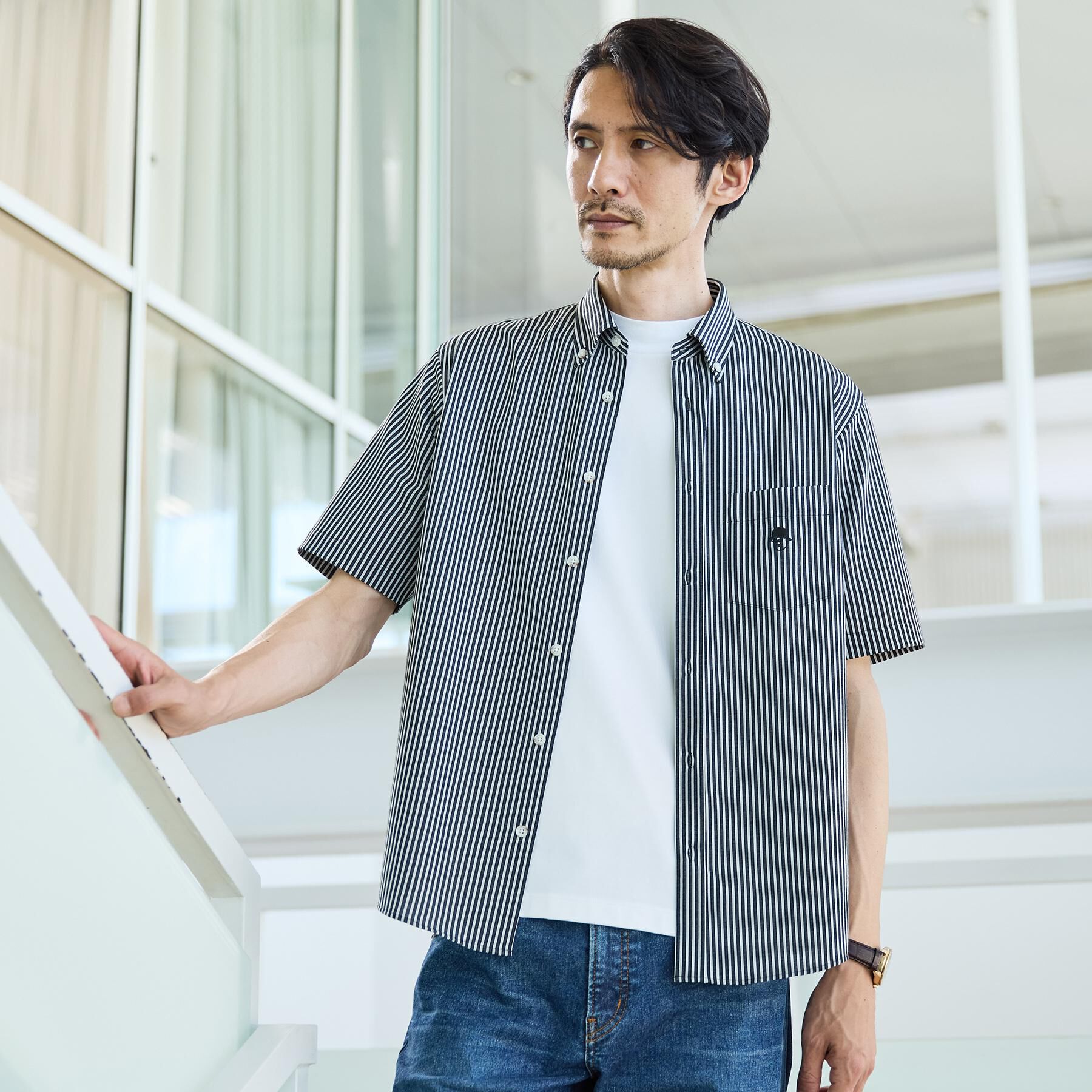 TAKEO KIKUCHI「【接触冷感】ジャージストライプ シャツ」|シャツ・ブラウス|