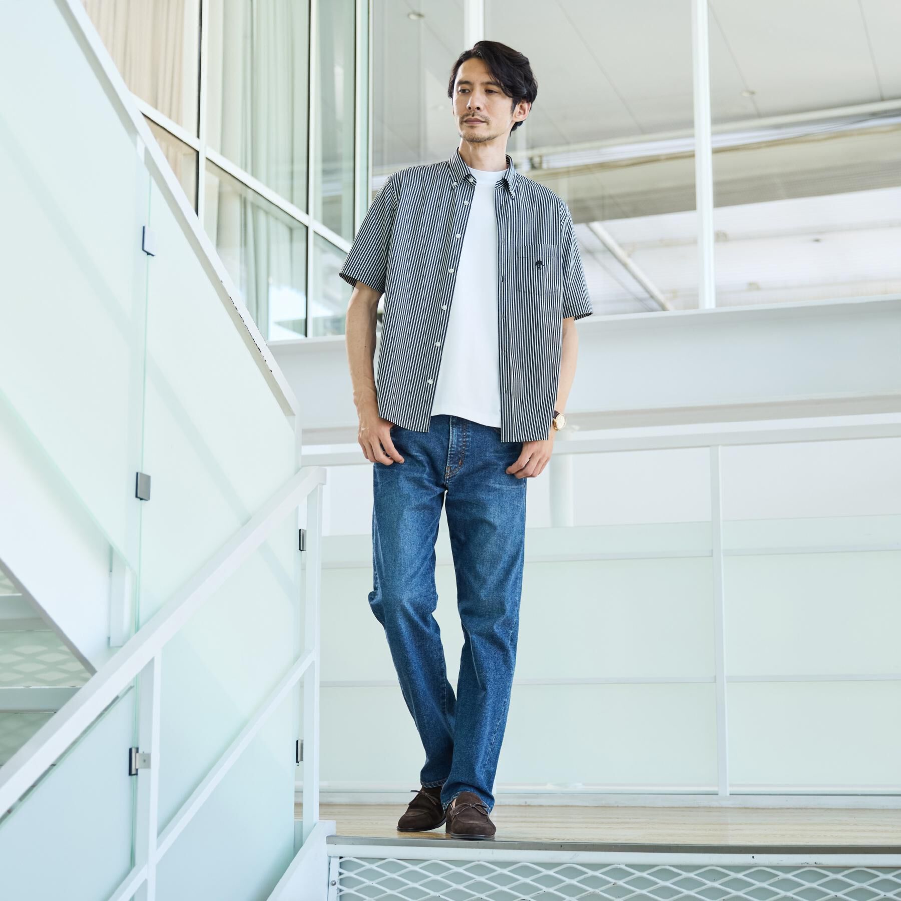 TAKEO KIKUCHI「【接触冷感】ジャージストライプ シャツ」|シャツ・ブラウス|