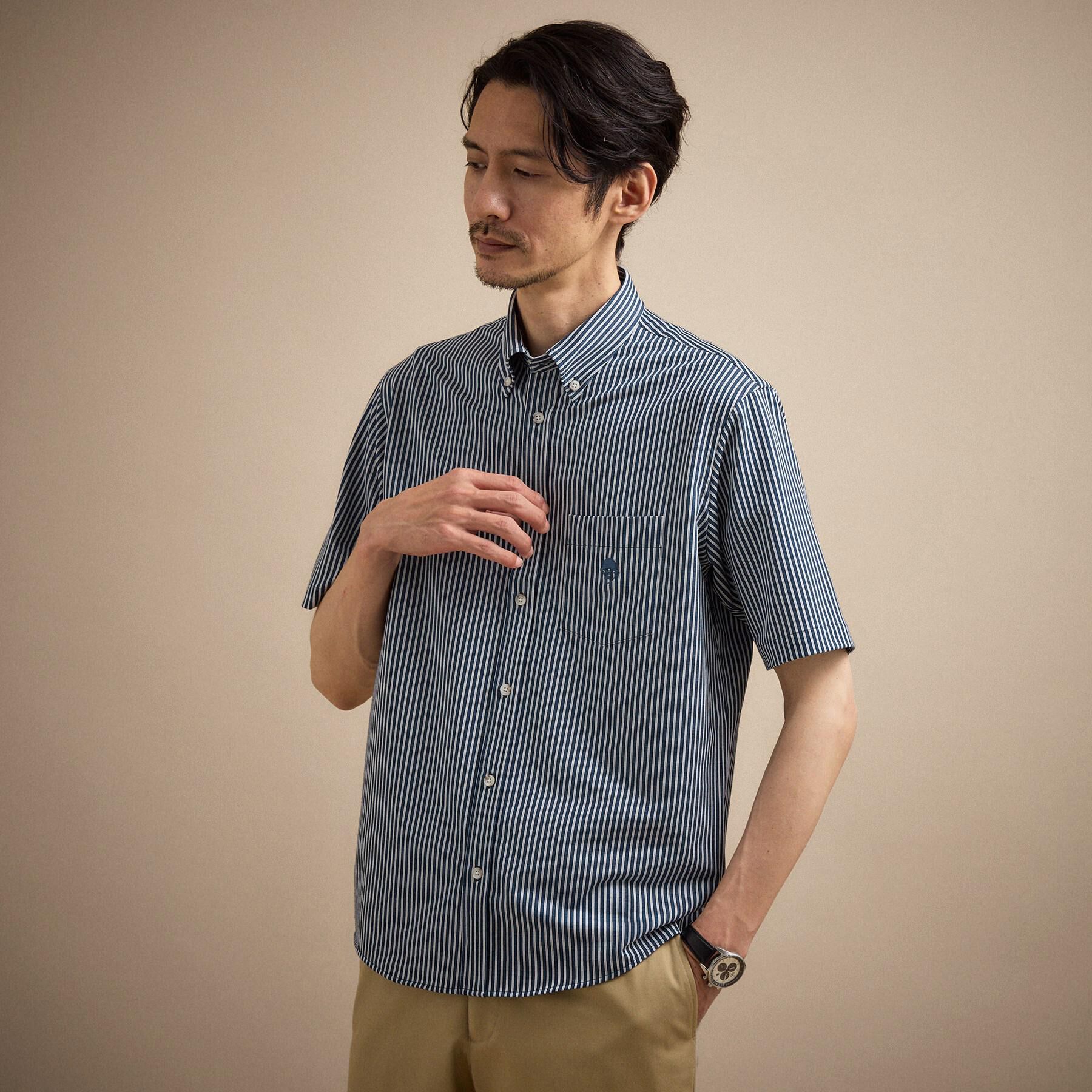 TAKEO KIKUCHI「【接触冷感】ジャージストライプ シャツ」|シャツ・ブラウス|ネイビー(394)