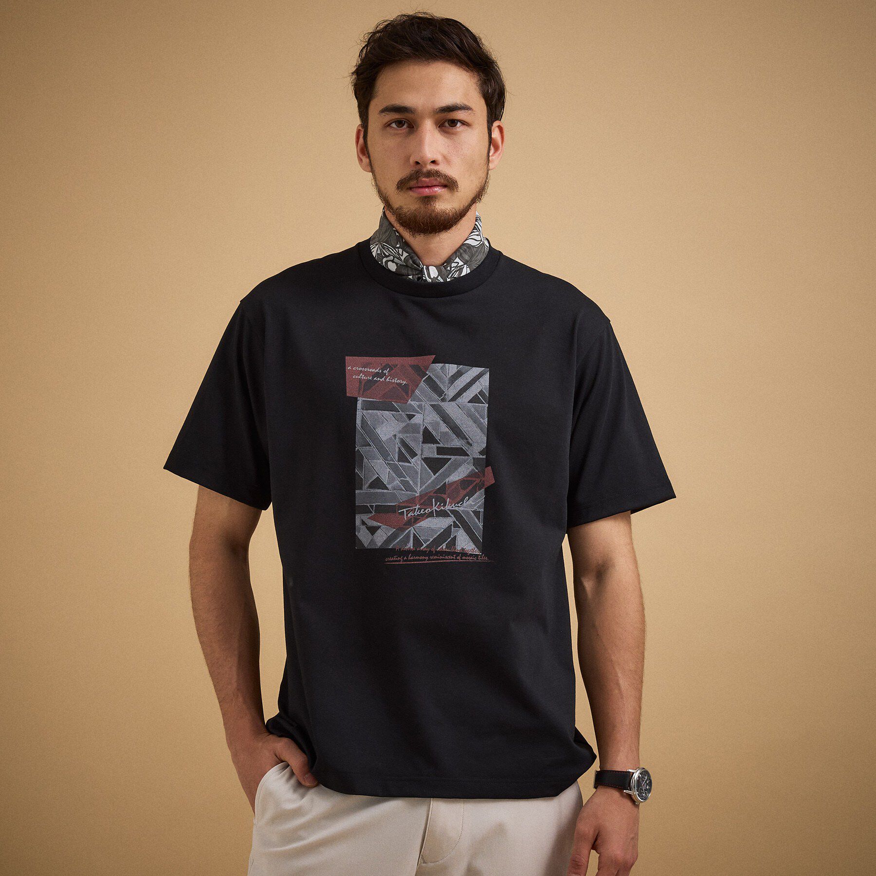 TAKEO KIKUCHI「モノクロタイルTシャツ」|Tシャツ・カットソー|