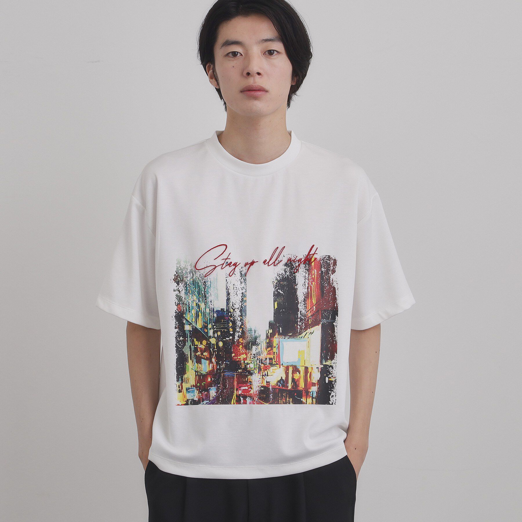 tk.TAKEO KIKUCHI「ブラシ刺繍半袖Ｔシャツ」|Tシャツ・カットソー|ホワイト(001)