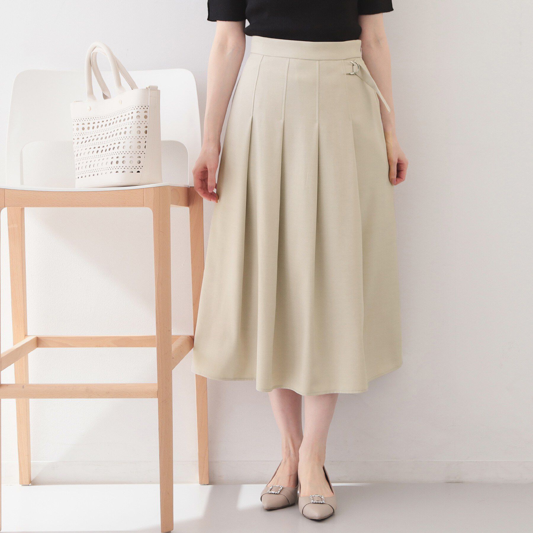 index「麻調ツイルラップ風プリーツスカート【洗濯機OK/イージーアイロン/防シワ】」|スカート|グレージュ(050)