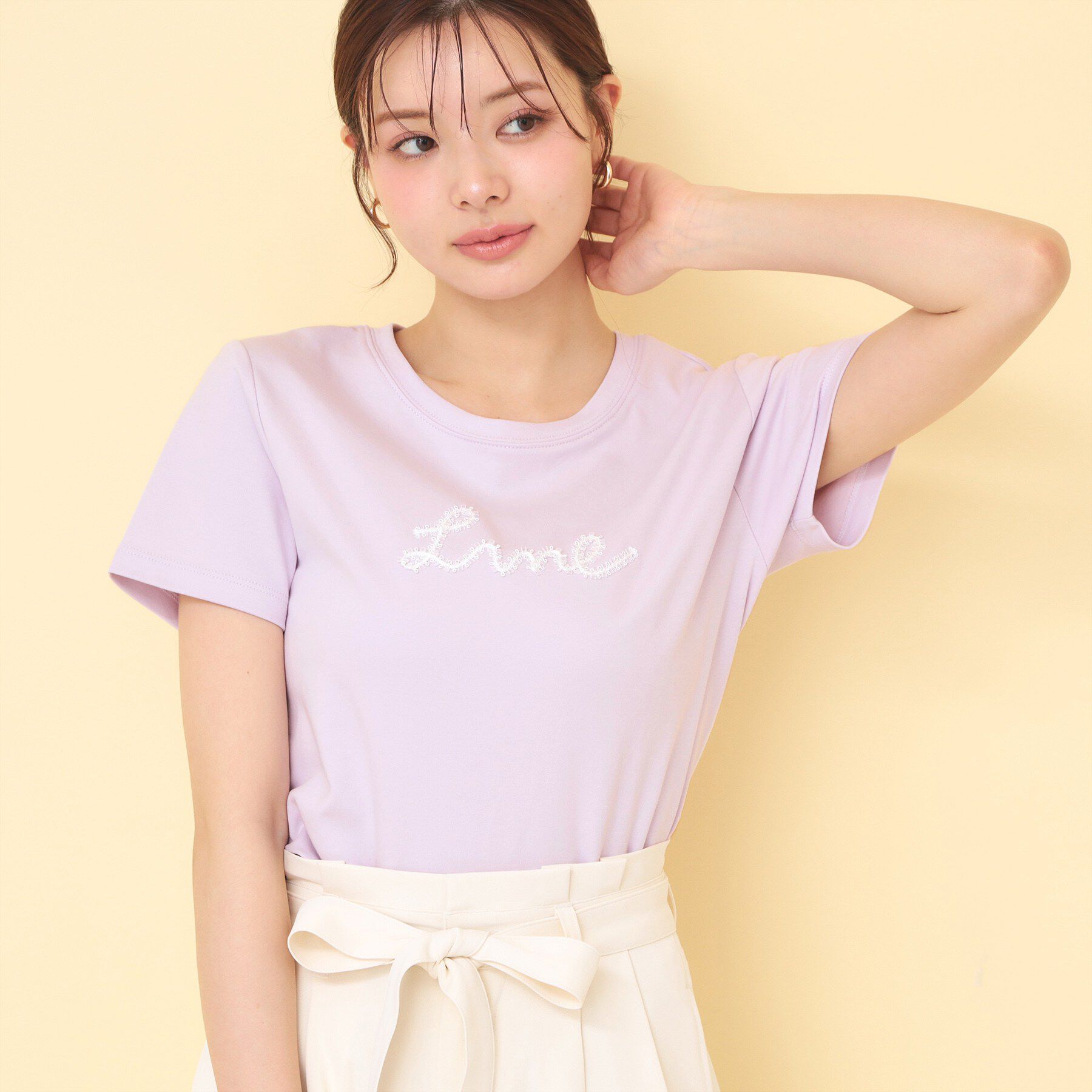 index「【接触冷感/UVケア】リボンテープロゴTシャツ《洗濯機OK》」|Tシャツ・カットソー|ライトピンク(070