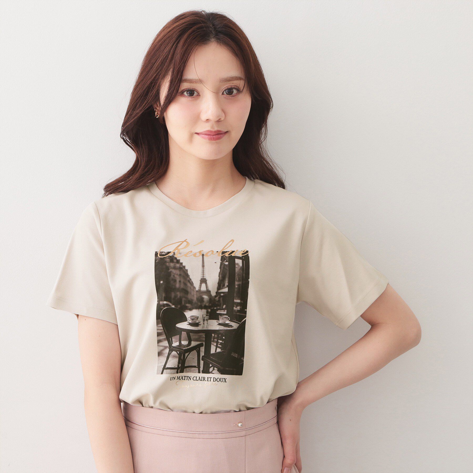 index「【接触冷感／UVケア】転写箔プリントTシャツ《洗濯機OK》」|Tシャツ・カットソー|グレージュ(050)
