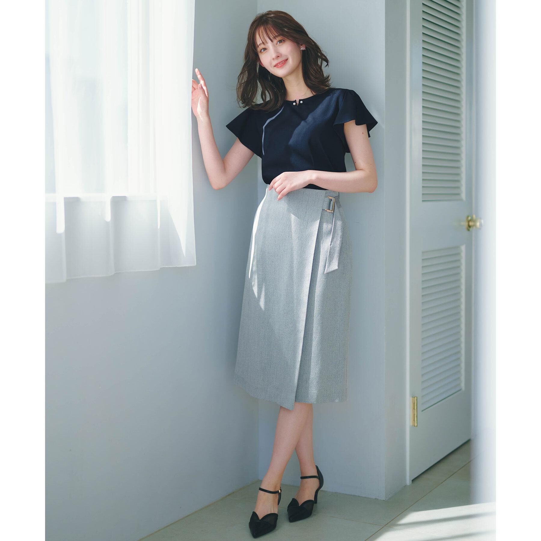 index「【接触冷感】フリルフレンチスリーブトップス《UVケア／洗濯機OK》」|Tシャツ・カットソー|