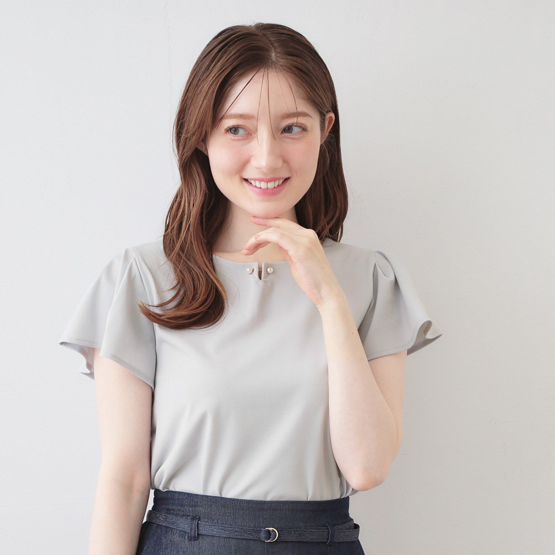 index「【接触冷感】フリルフレンチスリーブトップス《UVケア／洗濯機OK》」|Tシャツ・カットソー|サックスブルー(09