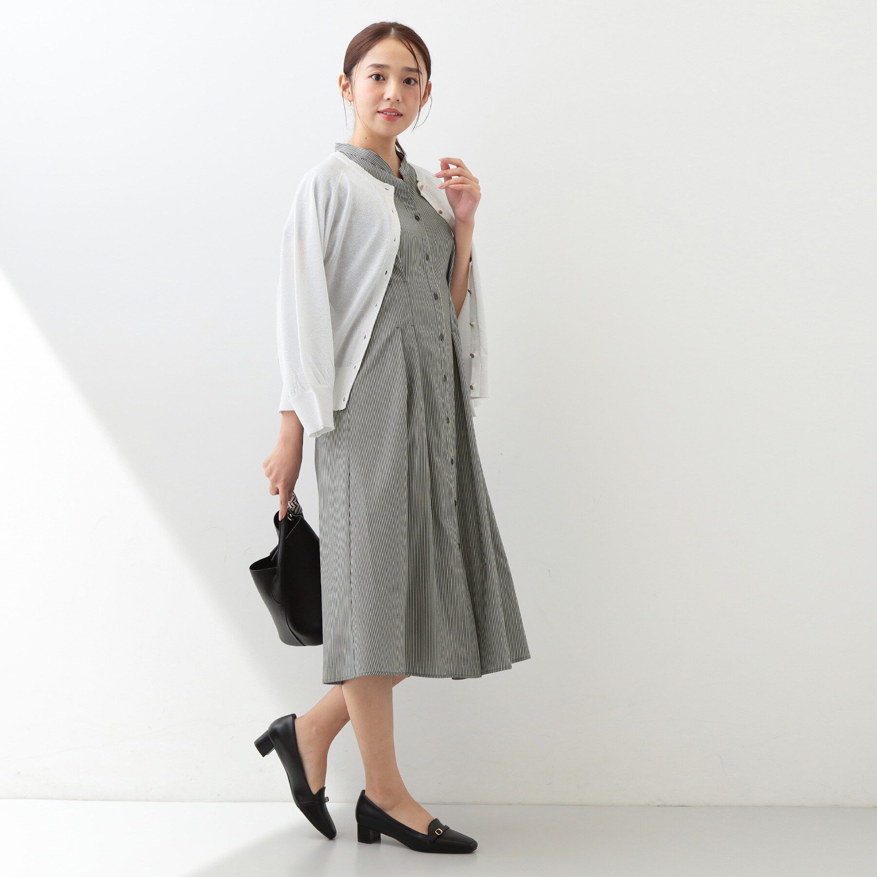 index「【接触冷感／UV】ストライプタックシャツワンピース《洗濯機OK》」|ワンピース|