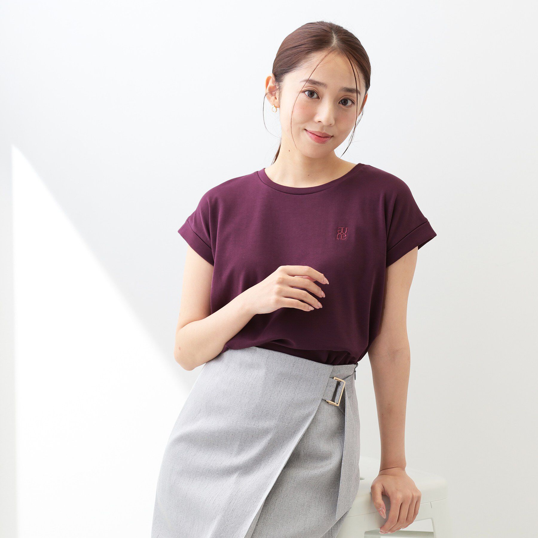 index「【接触冷感／UV】ワンポイント刺繍Tシャツ《7col／XS~3L／洗濯機OK》」|Tシャツ・カットソー|ボルドー(064)