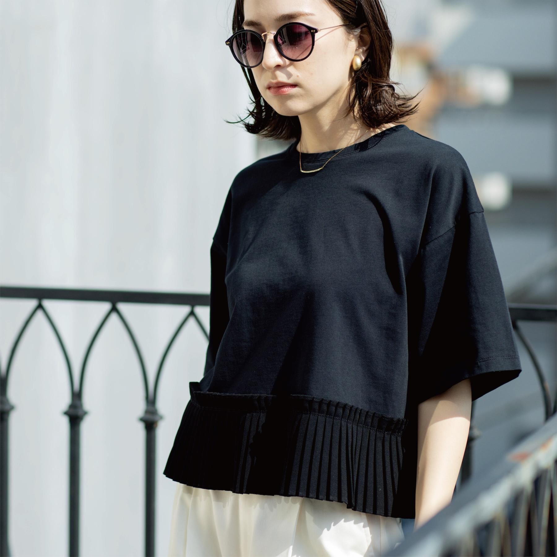 OPAQUE.CLIP「プリーツデザインドッキングトップス」|Tシャツ・カットソー|