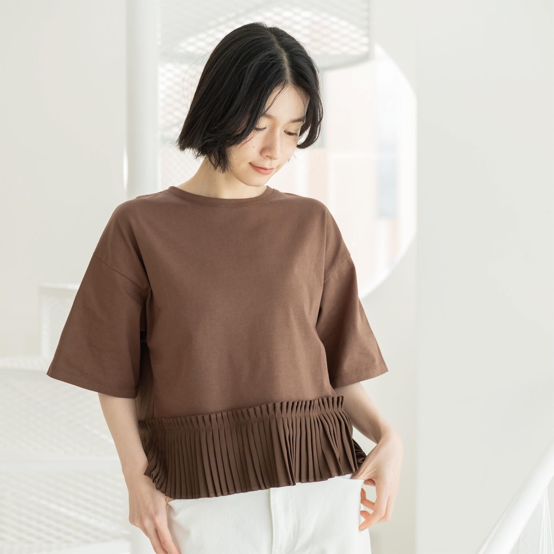 OPAQUE.CLIP「プリーツデザインドッキングトップス」|Tシャツ・カットソー|