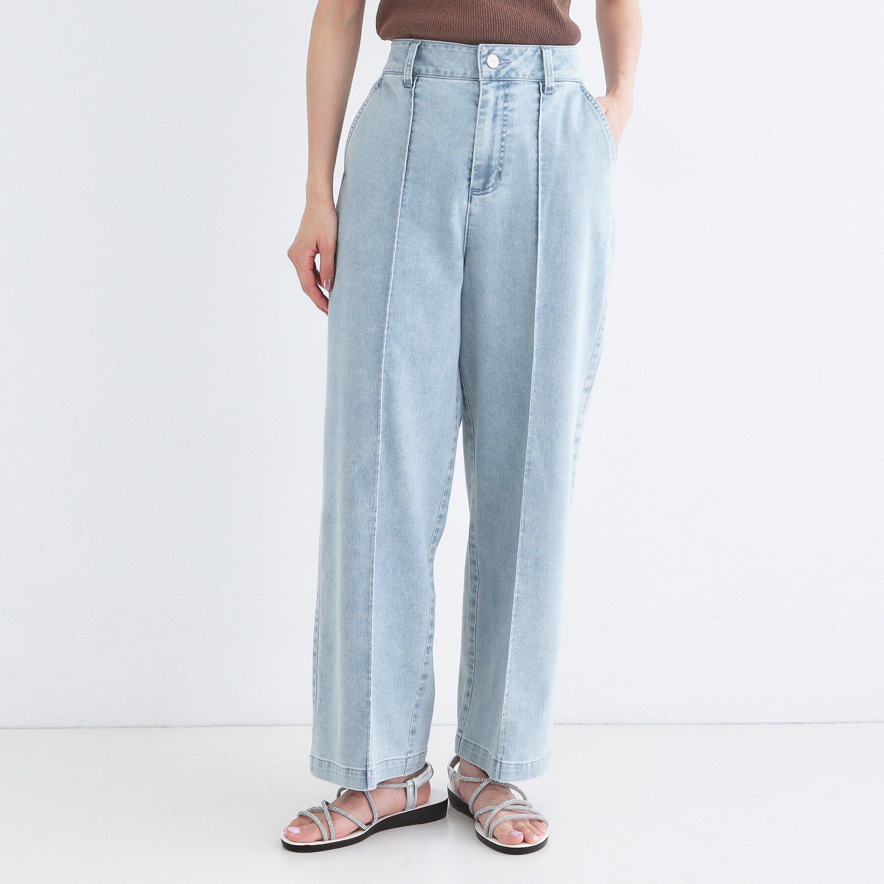 OPAQUE.CLIP「スラックス風デニムワイドパンツ【洗濯機OK】」|デニム|