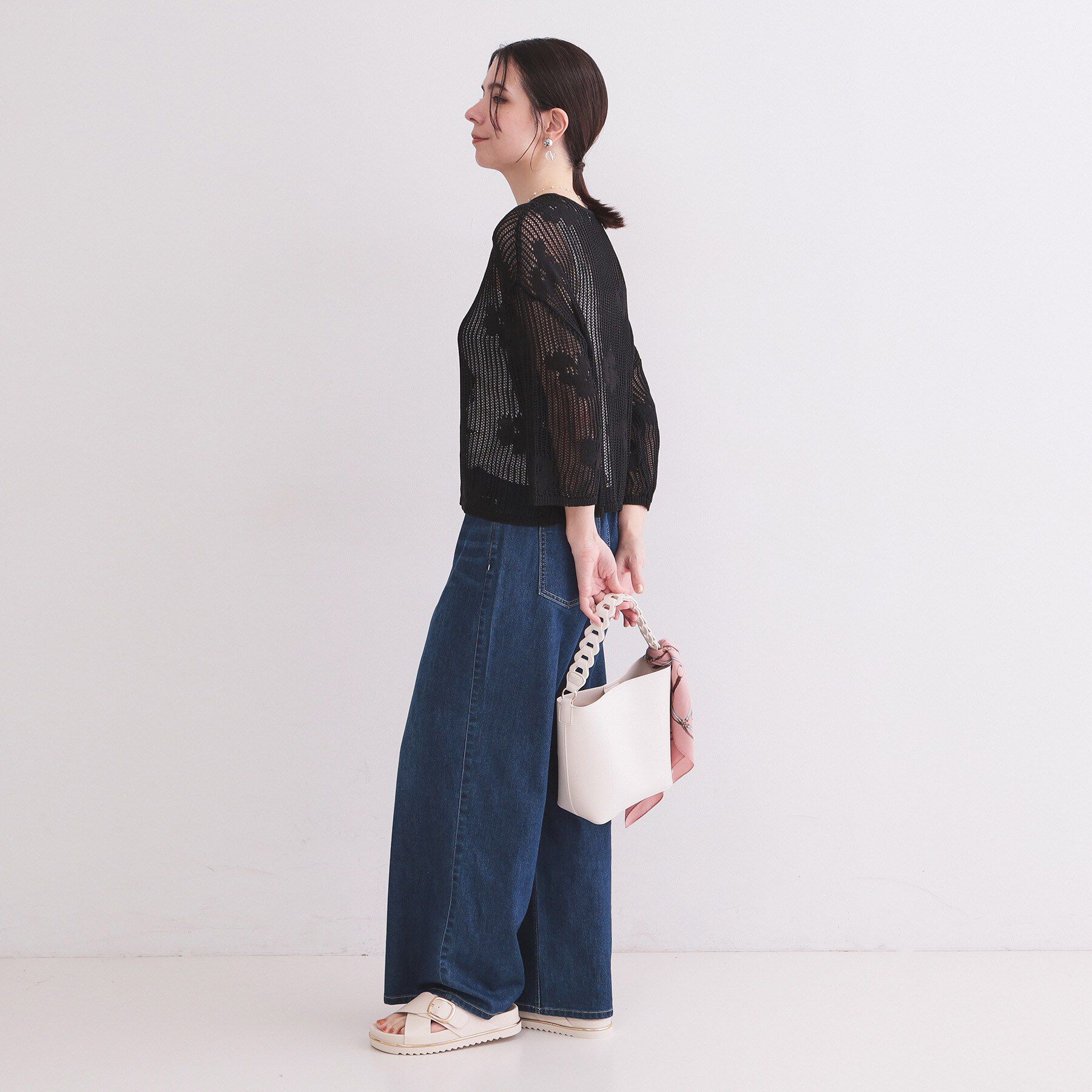 OPAQUE.CLIP「フラワーモチーフメッシュニット【洗濯機OK】」|ニット・セーター|