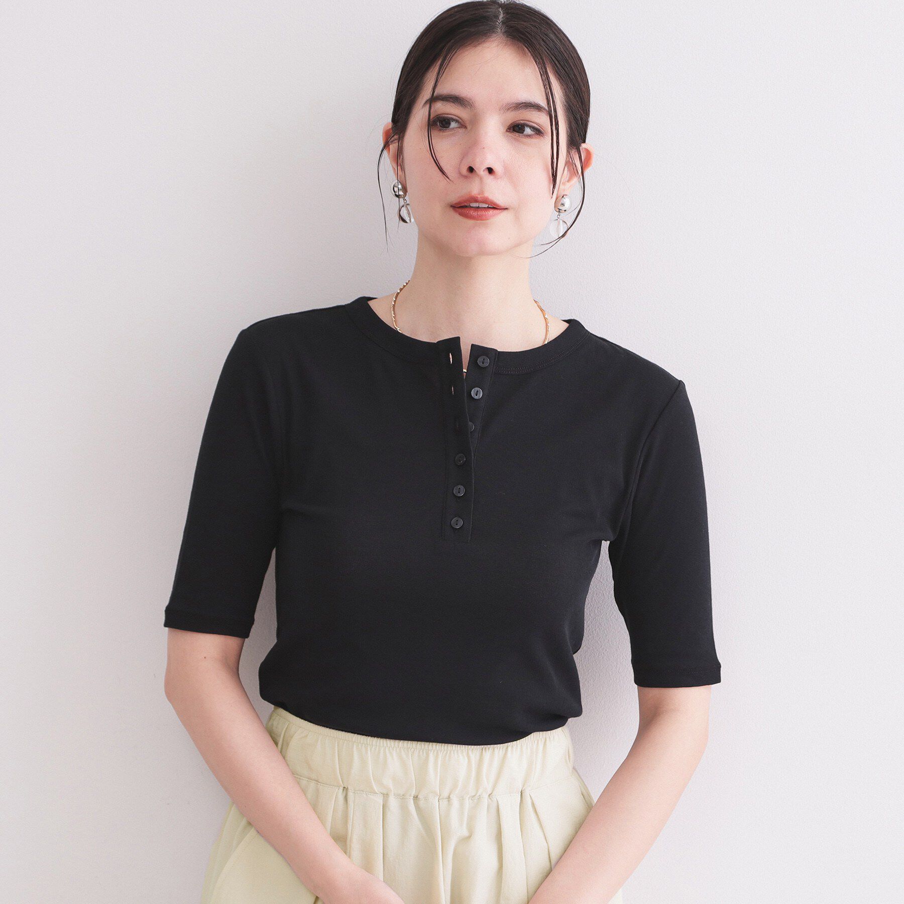 OPAQUE.CLIP「シアーコットンヘンリーネックカットソー【洗濯機OK】」|Tシャツ・カットソー|