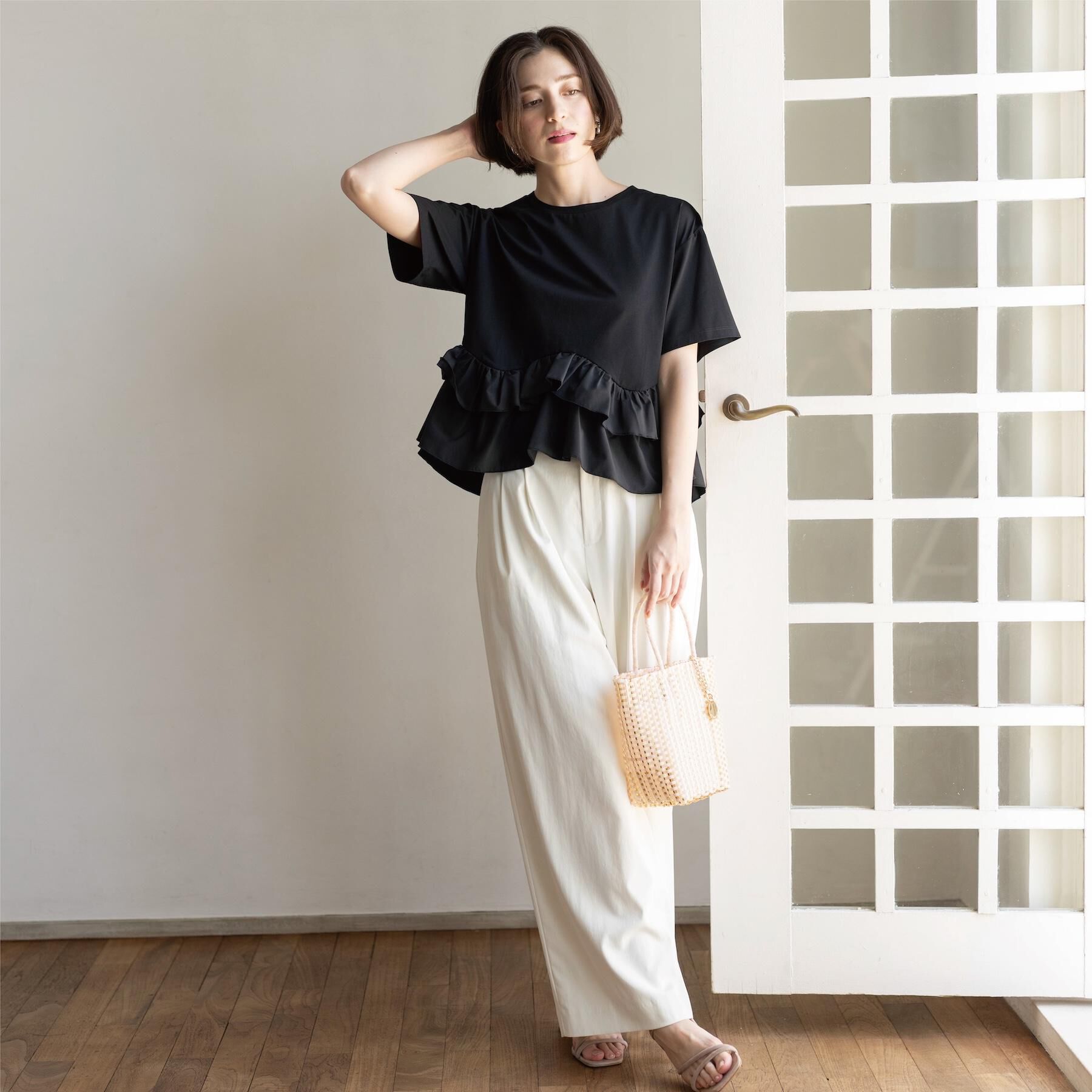OPAQUE.CLIP「裾フリルドッキングTシャツ【洗濯機OK】」|Tシャツ・カットソー|