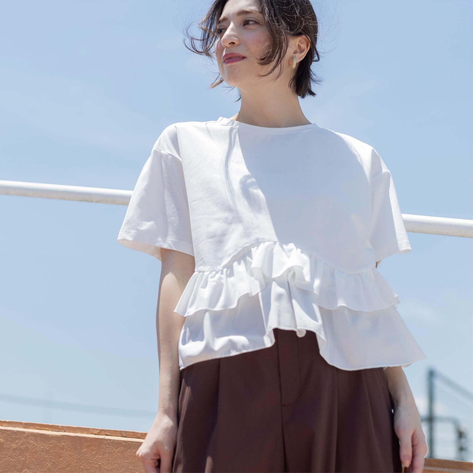 OPAQUE.CLIP「裾フリルドッキングTシャツ【洗濯機OK】」|Tシャツ・カットソー|