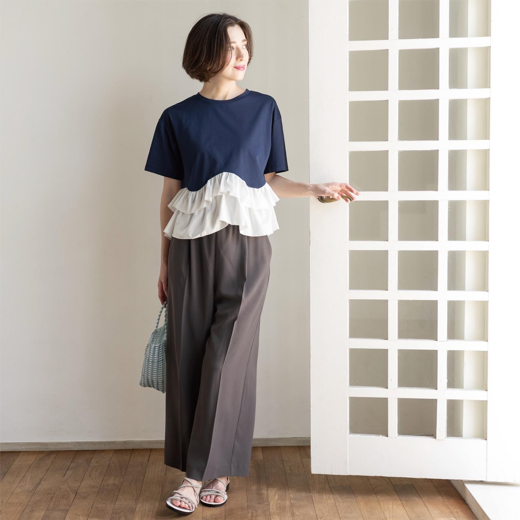 OPAQUE.CLIP「裾フリルドッキングTシャツ【洗濯機OK】」|Tシャツ・カットソー|