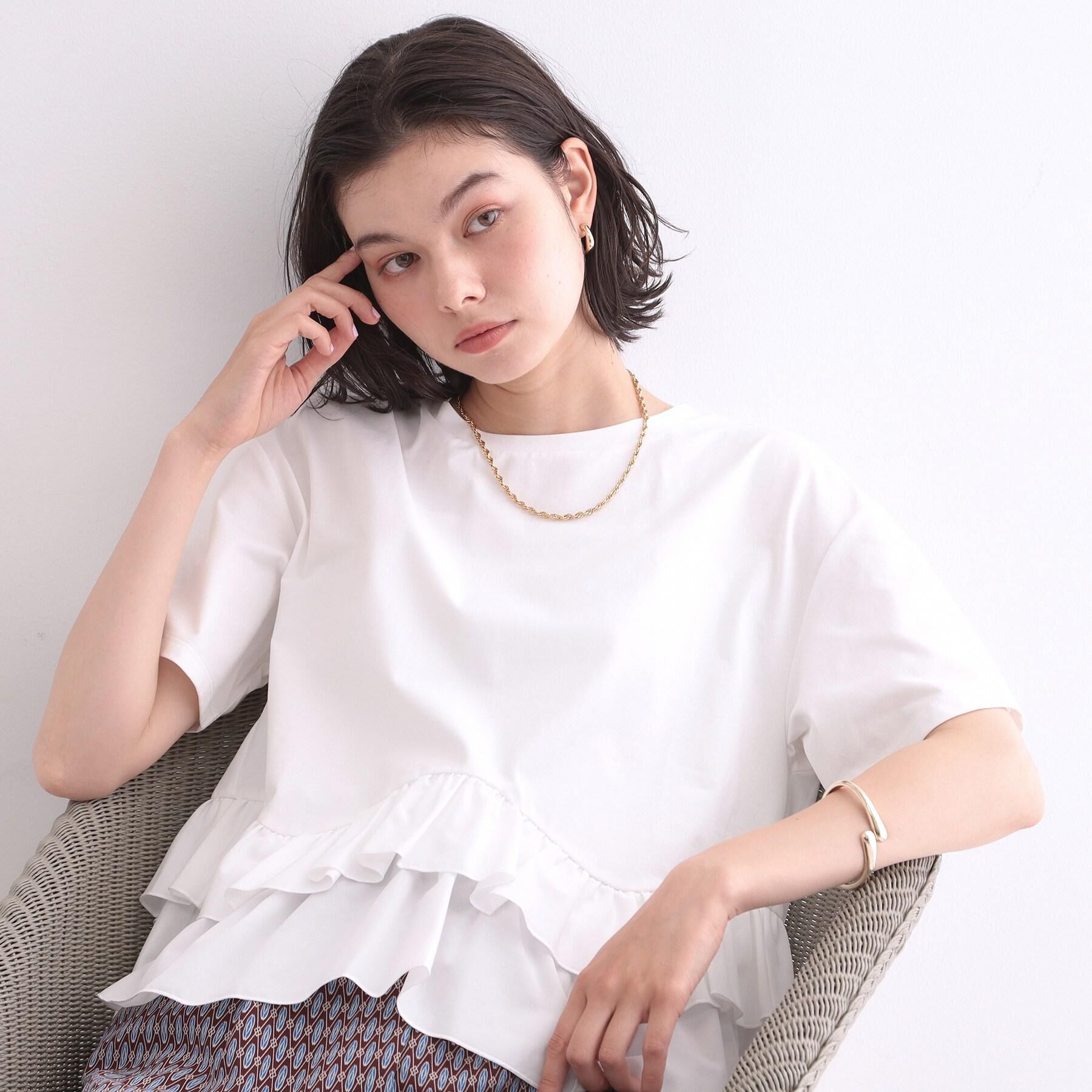OPAQUE.CLIP「裾フリルドッキングTシャツ【洗濯機OK】」|Tシャツ・カットソー|