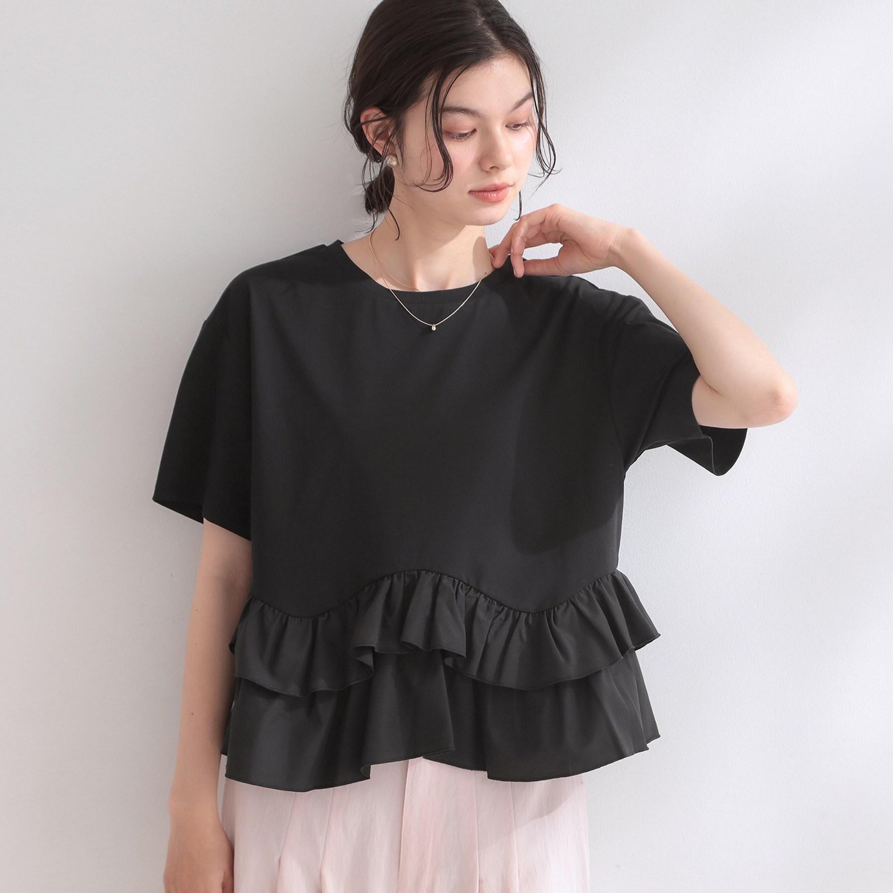 OPAQUE.CLIP「裾フリルドッキングTシャツ【洗濯機OK】」|Tシャツ・カットソー|