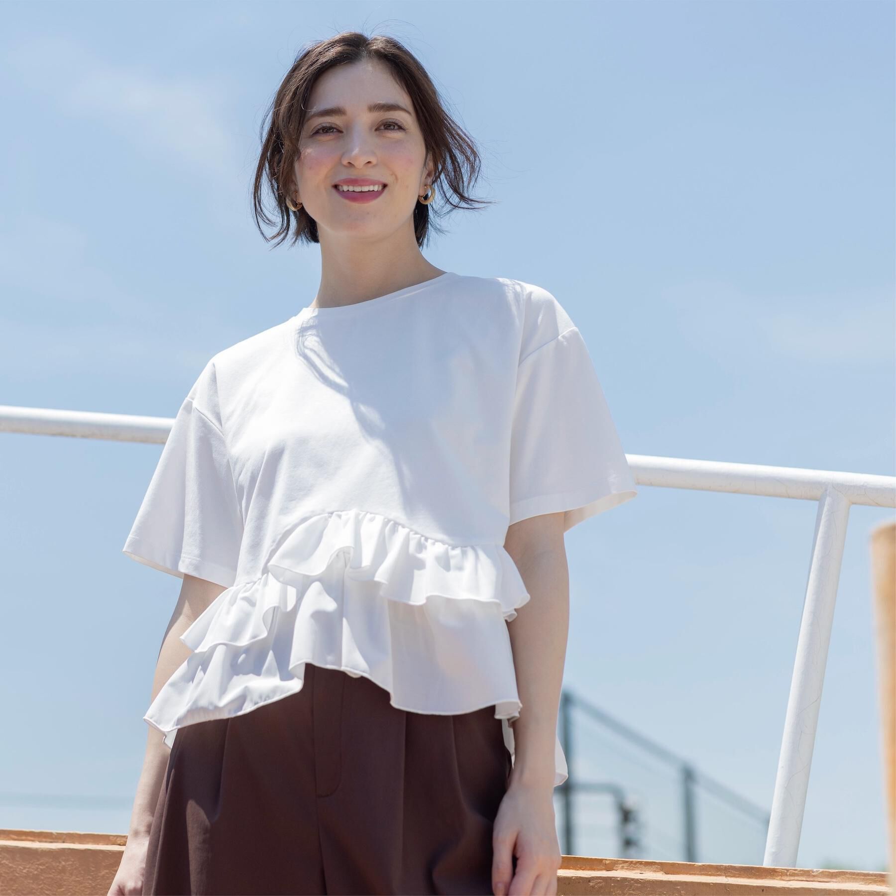 OPAQUE.CLIP「裾フリルドッキングTシャツ【洗濯機OK】」|Tシャツ・カットソー|