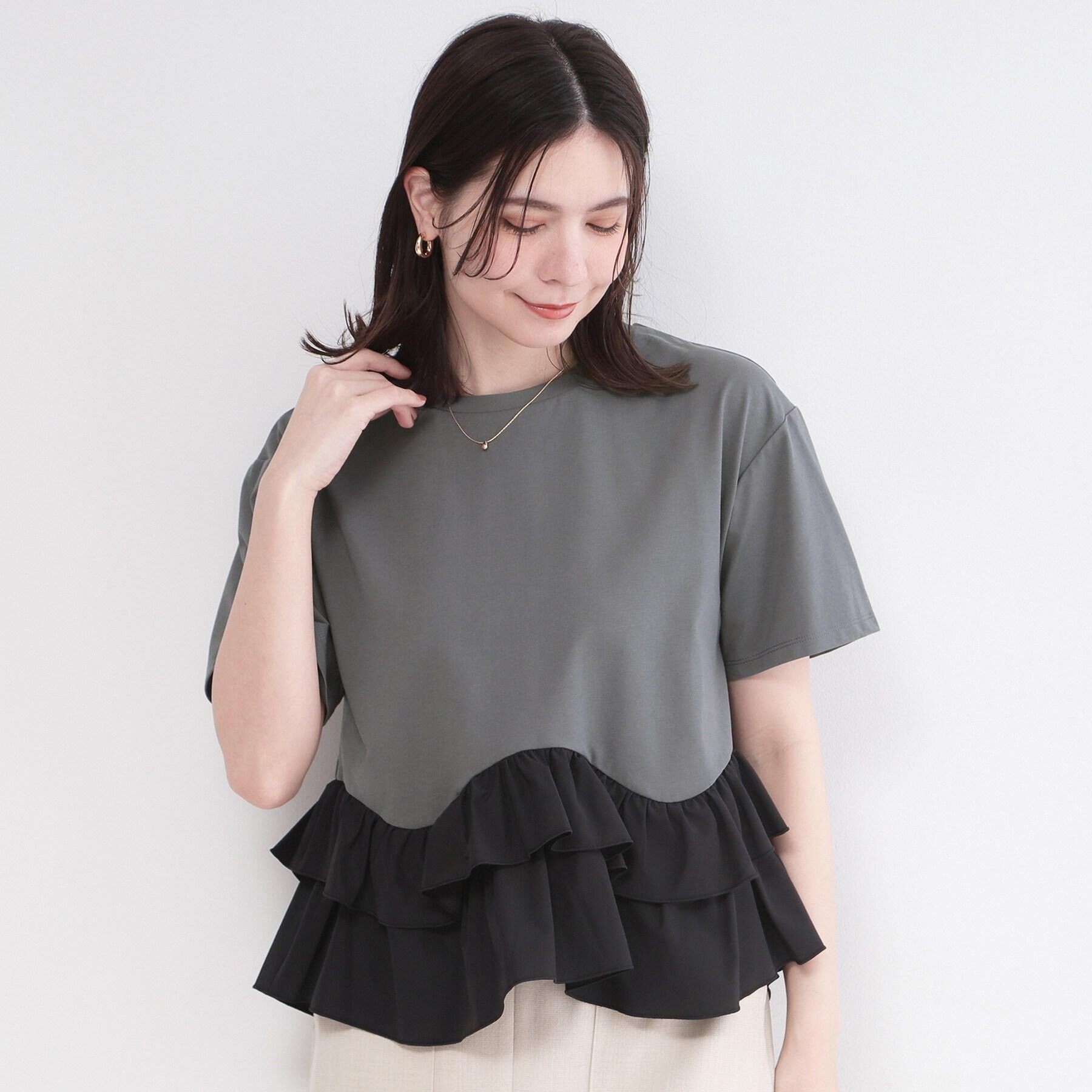 OPAQUE.CLIP「裾フリルドッキングTシャツ【洗濯機OK】」|Tシャツ・カットソー|