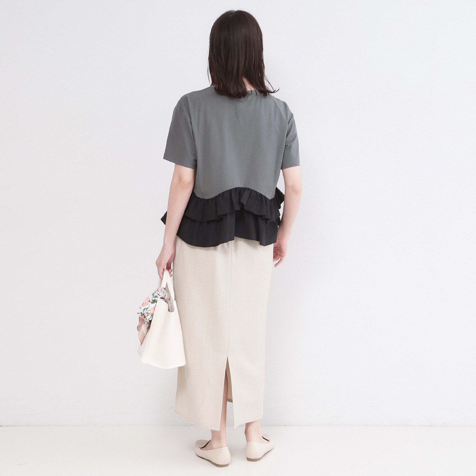 OPAQUE.CLIP「裾フリルドッキングTシャツ【洗濯機OK】」|Tシャツ・カットソー|