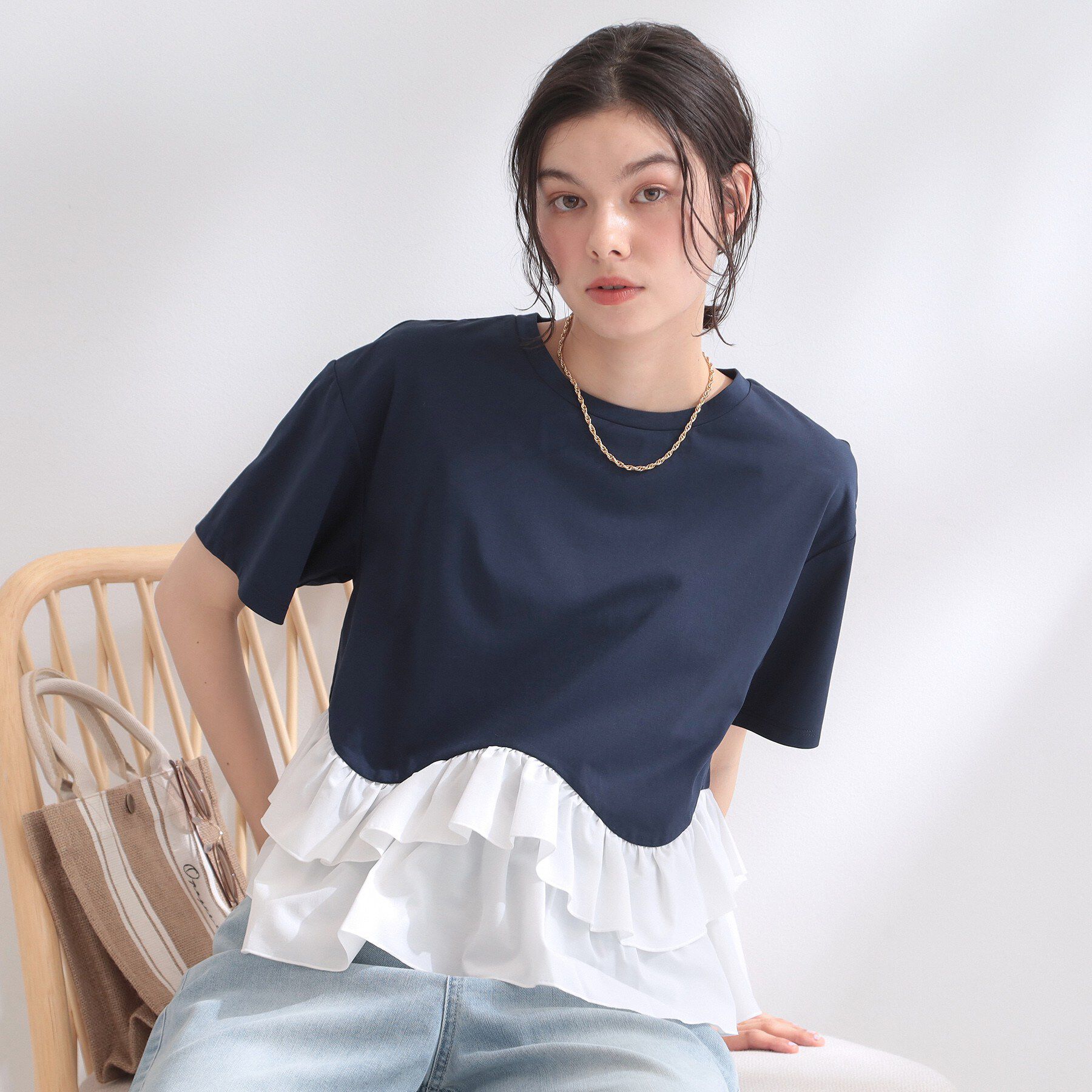 OPAQUE.CLIP「裾フリルドッキングTシャツ【洗濯機OK】」|Tシャツ・カットソー|