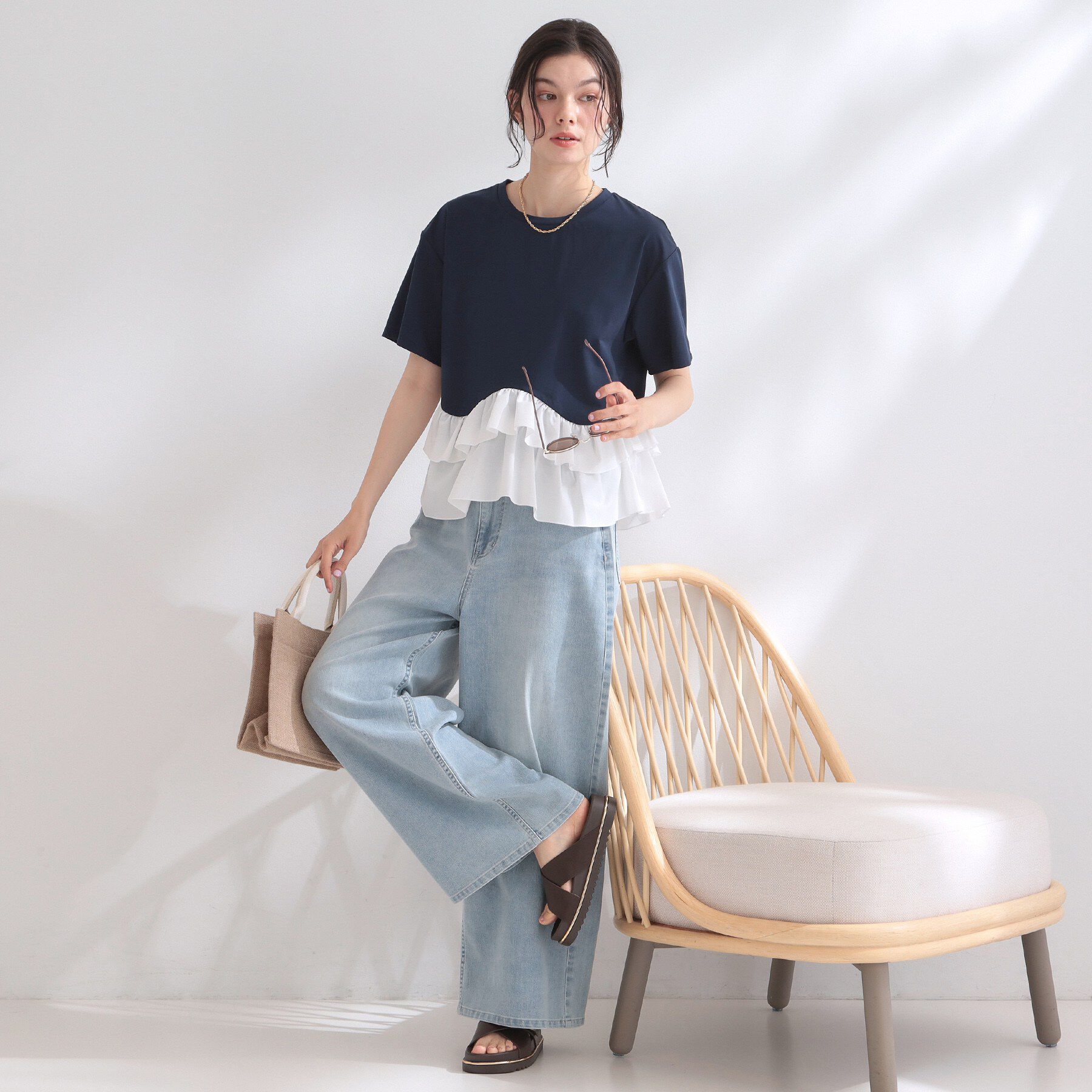 OPAQUE.CLIP「裾フリルドッキングTシャツ【洗濯機OK】」|Tシャツ・カットソー|
