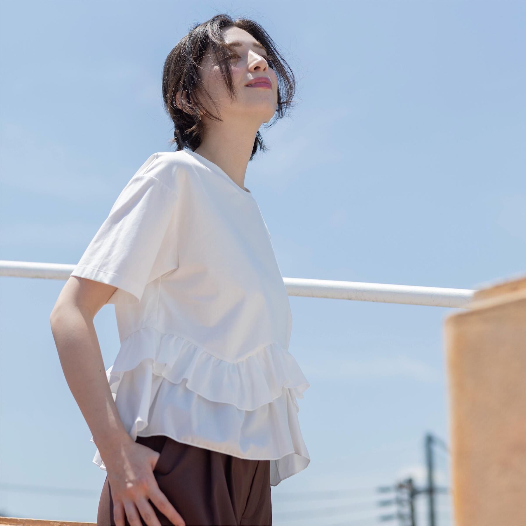 OPAQUE.CLIP「裾フリルドッキングTシャツ【洗濯機OK】」|Tシャツ・カットソー|