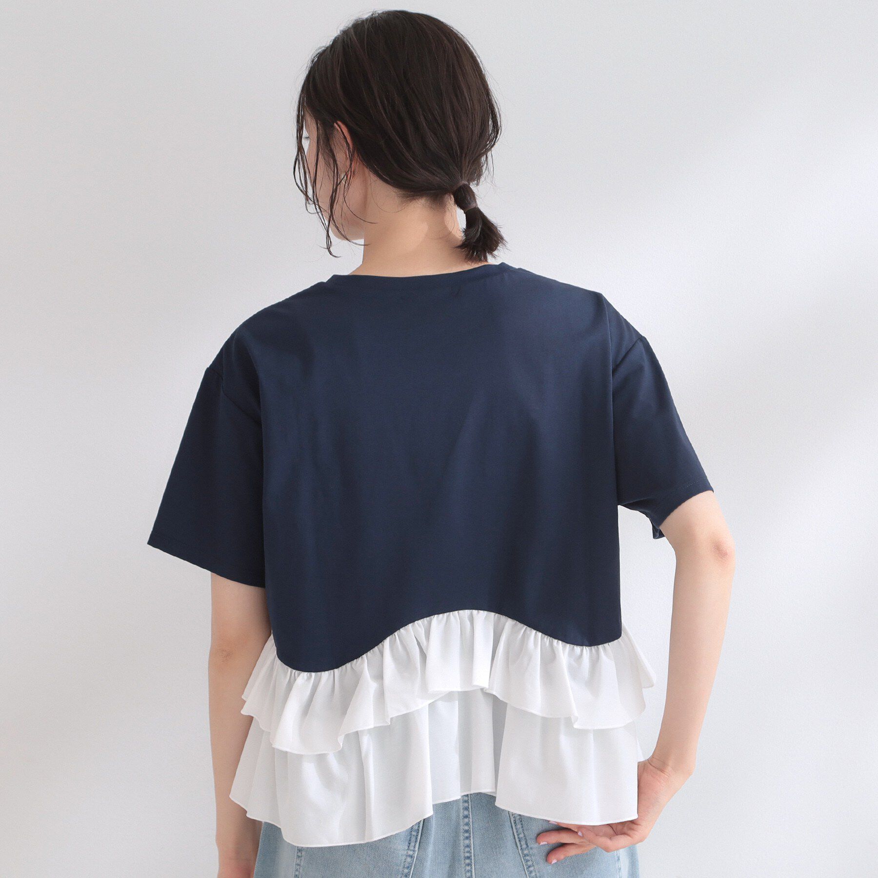 OPAQUE.CLIP「裾フリルドッキングTシャツ【洗濯機OK】」|Tシャツ・カットソー|