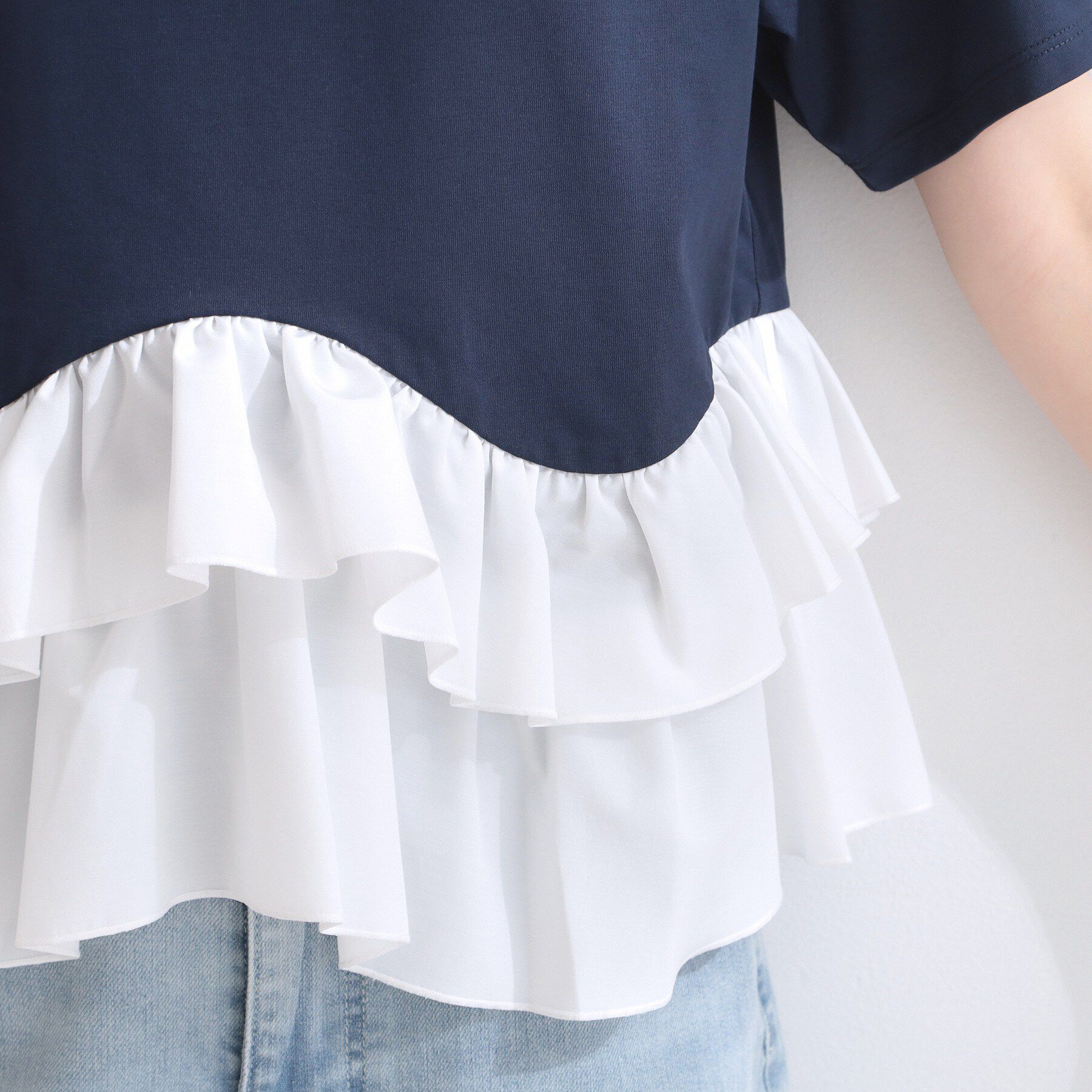 OPAQUE.CLIP「裾フリルドッキングTシャツ【洗濯機OK】」|Tシャツ・カットソー|