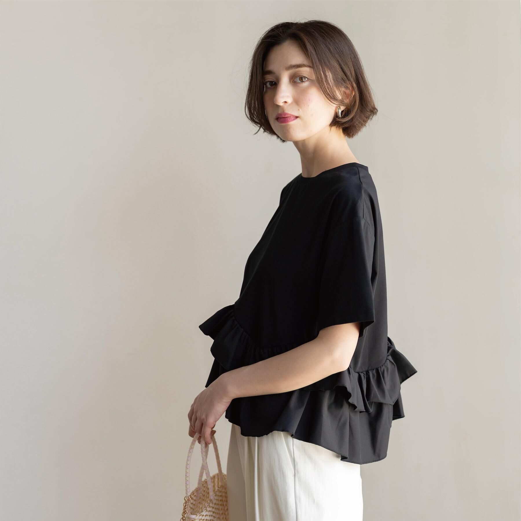 OPAQUE.CLIP「裾フリルドッキングTシャツ【洗濯機OK】」|Tシャツ・カットソー|