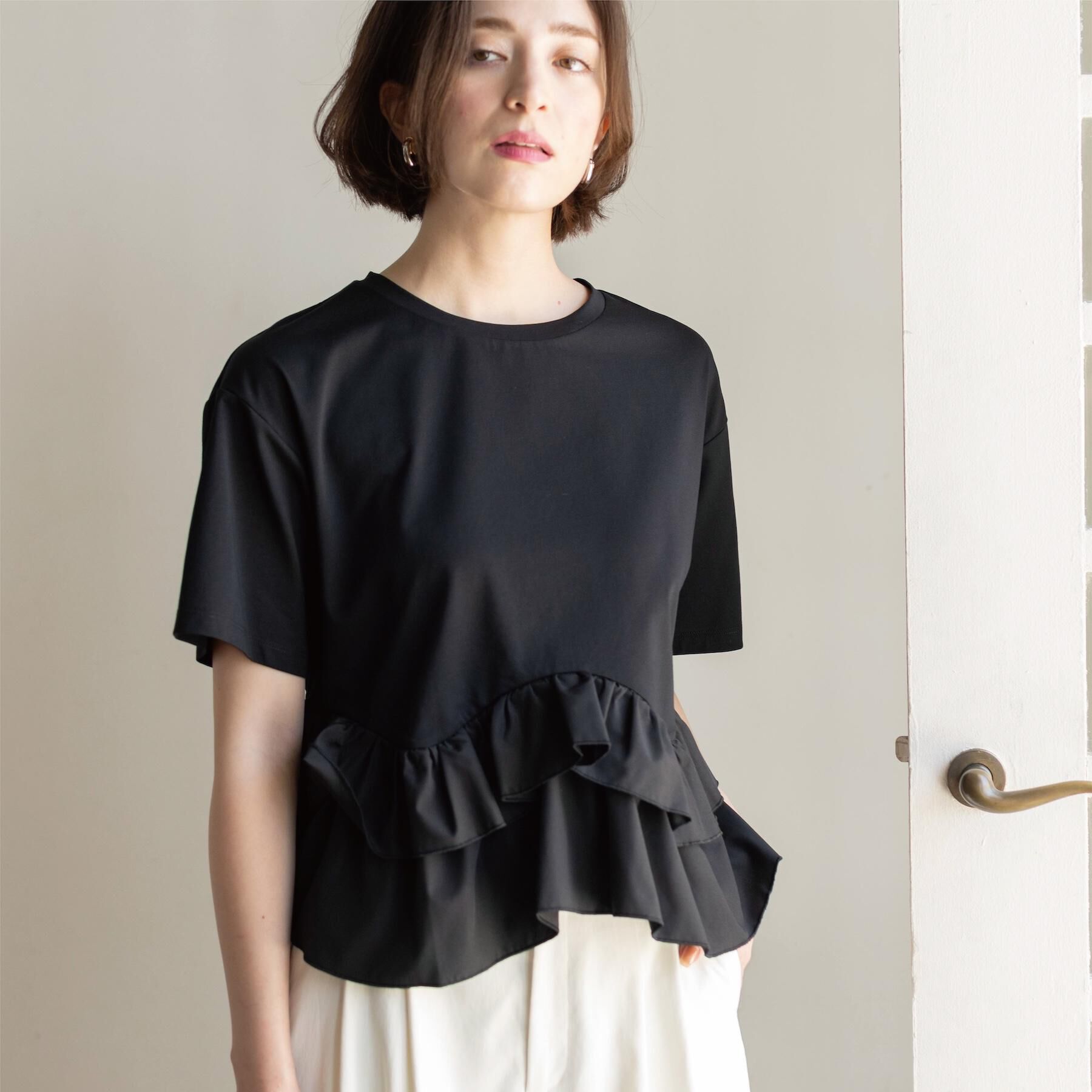 OPAQUE.CLIP「裾フリルドッキングTシャツ【洗濯機OK】」|Tシャツ・カットソー|