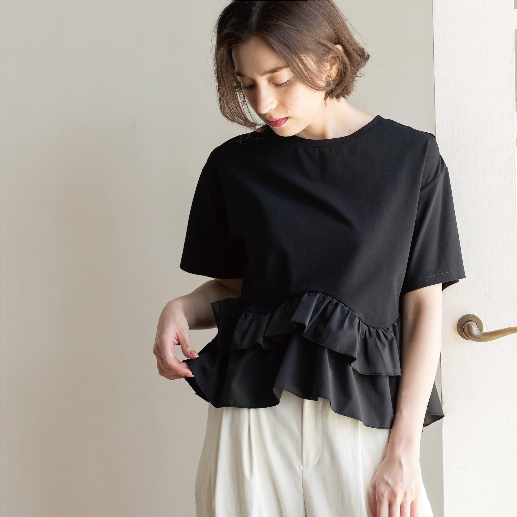 OPAQUE.CLIP「裾フリルドッキングTシャツ【洗濯機OK】」|Tシャツ・カットソー|ブラック(019)