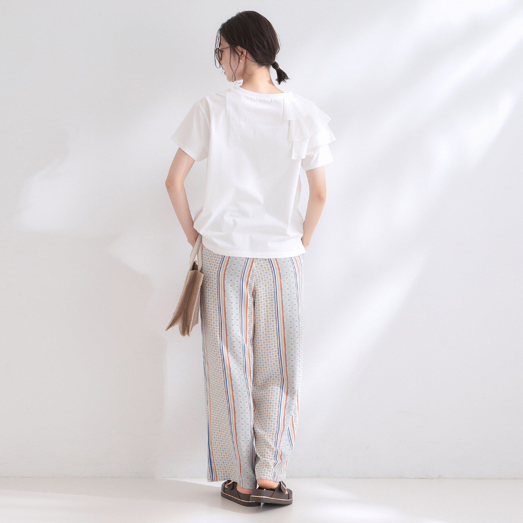 OPAQUE.CLIP「【接触冷感】アシメフリルドッキングカットソー《UVケア／洗濯機OK》」|Tシャツ・カットソー|