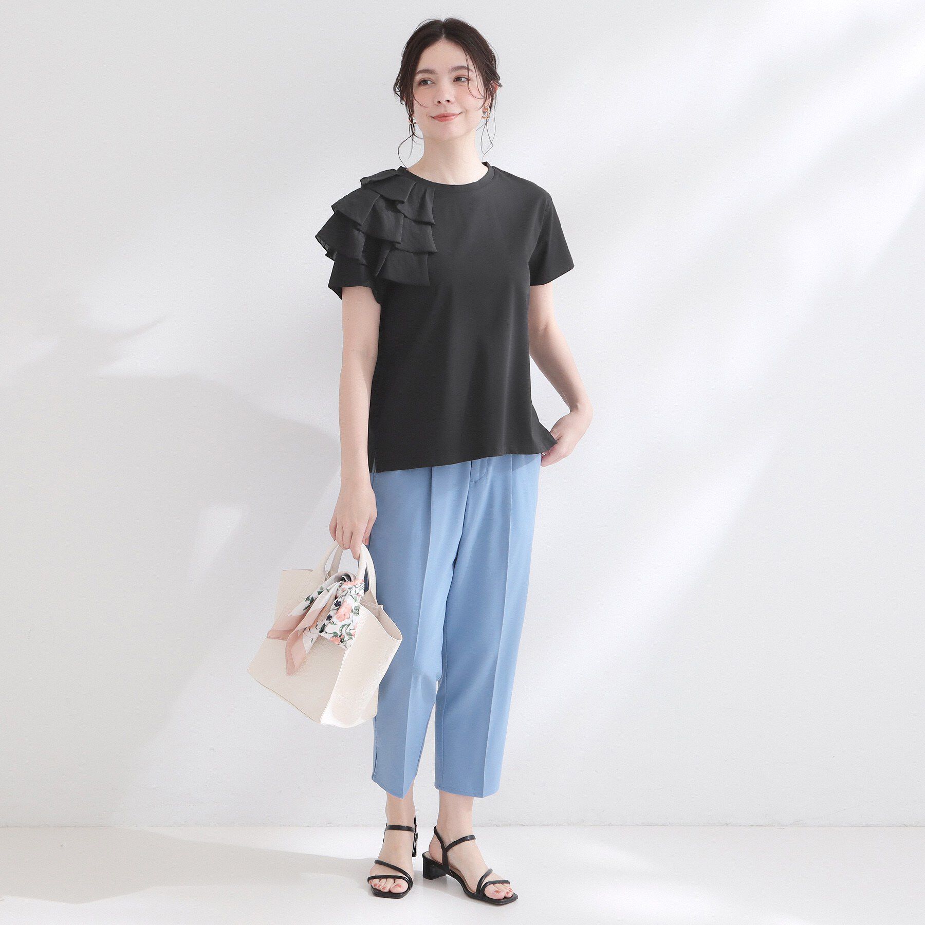 OPAQUE.CLIP「【接触冷感】アシメフリルドッキングカットソー《UVケア／洗濯機OK》」|Tシャツ・カットソー|
