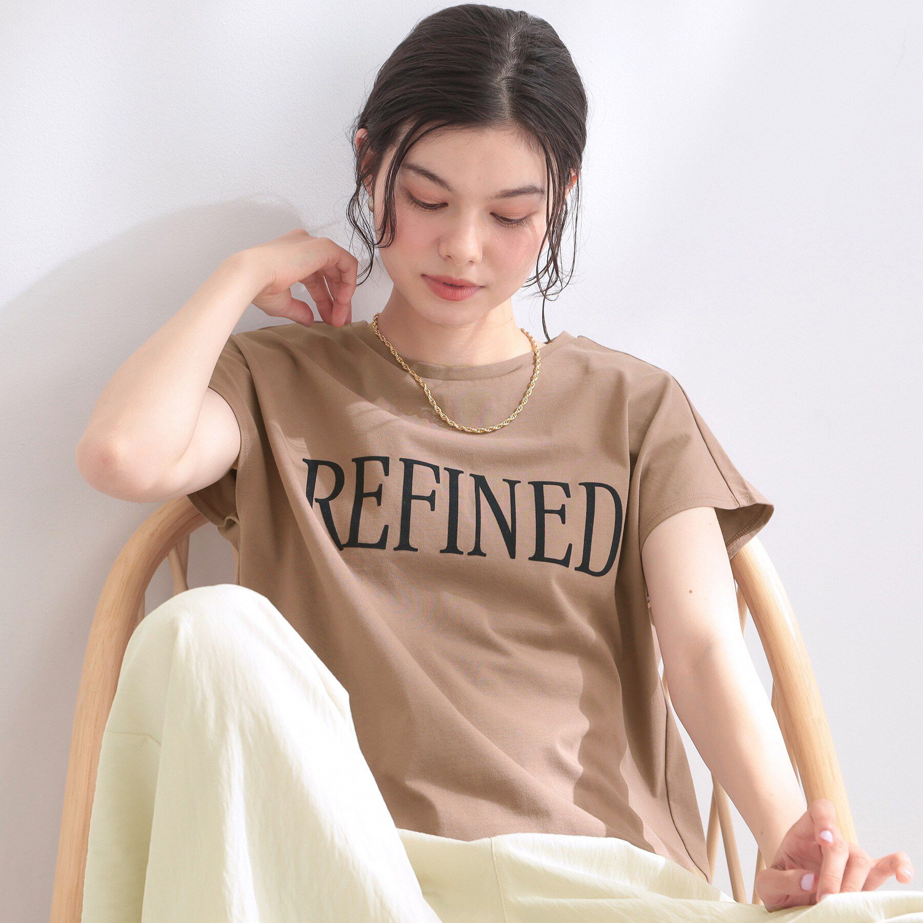OPAQUE.CLIP「ロゴフレンチスリーブカットソー【洗濯機OK】」|Tシャツ・カットソー|モカブラウン(042