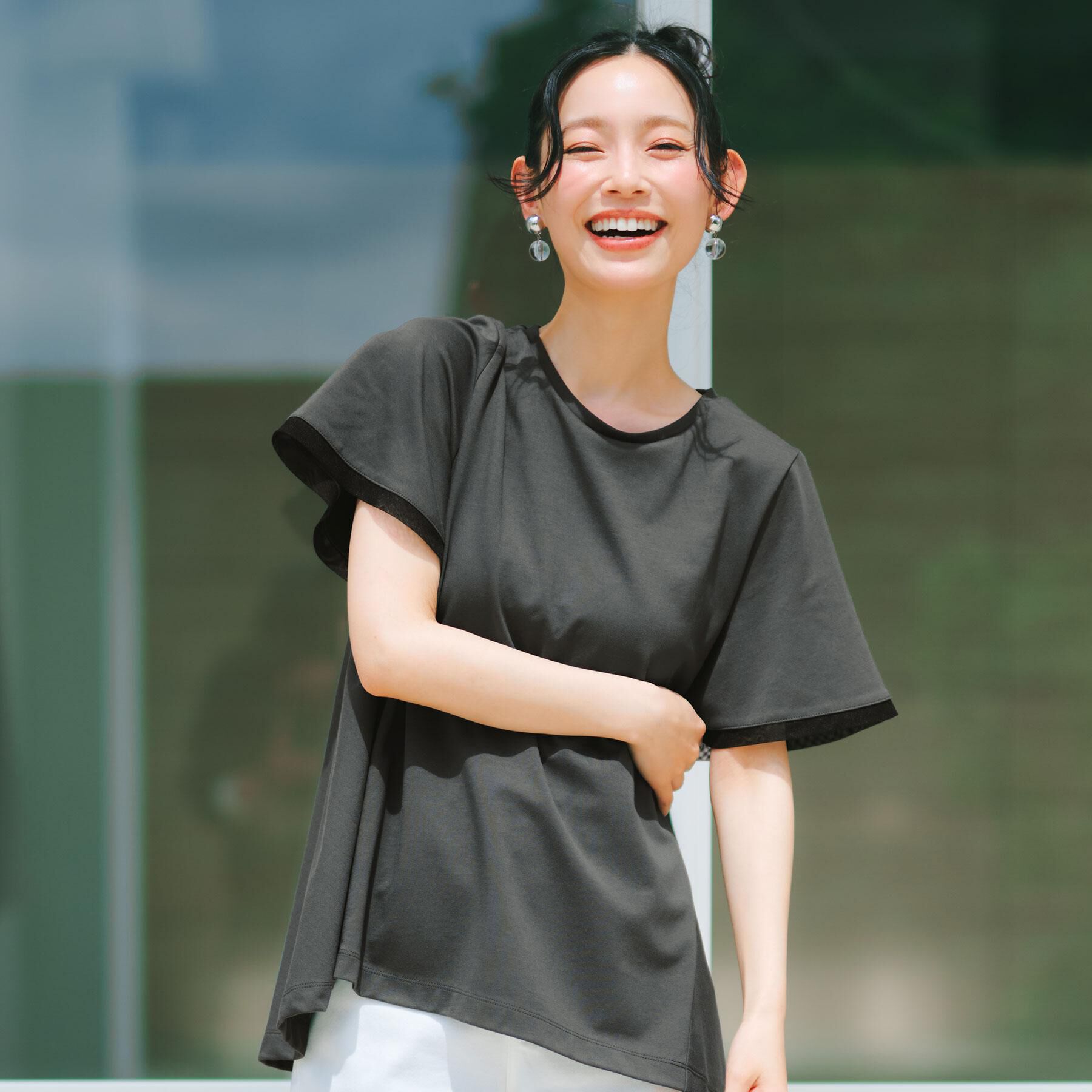 OPAQUE.CLIP「【接触冷感／UV】着る冷感スーパーアイス ペプラムカットソー《洗濯機OK》」|Tシャツ・カットソー|