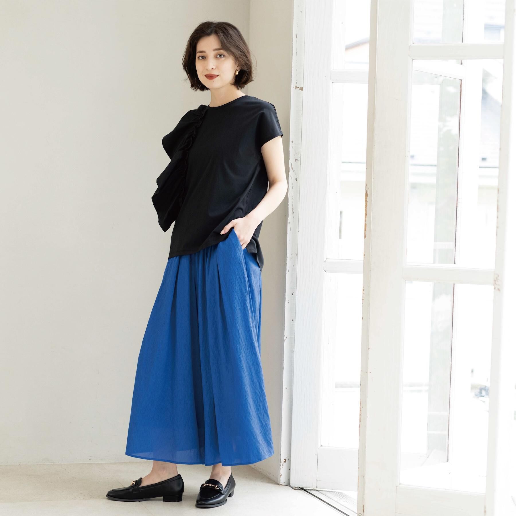 OPAQUE.CLIP「【UVケア／接触冷感】アシメフリルドッキングカットソー《洗濯機OK》」|Tシャツ・カットソー|