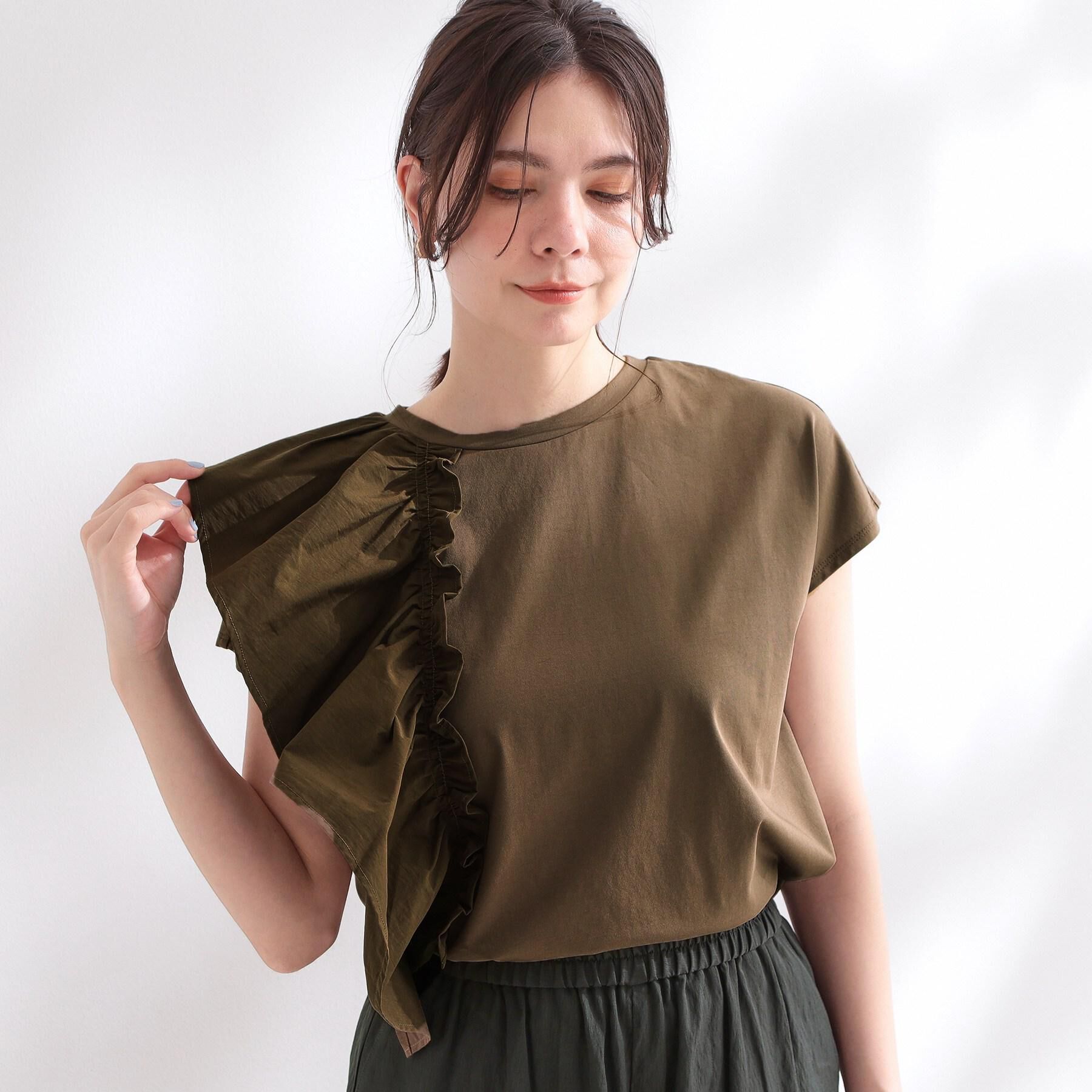 OPAQUE.CLIP「【UVケア／接触冷感】アシメフリルドッキングカットソー《洗濯機OK》」|Tシャツ・カットソー|