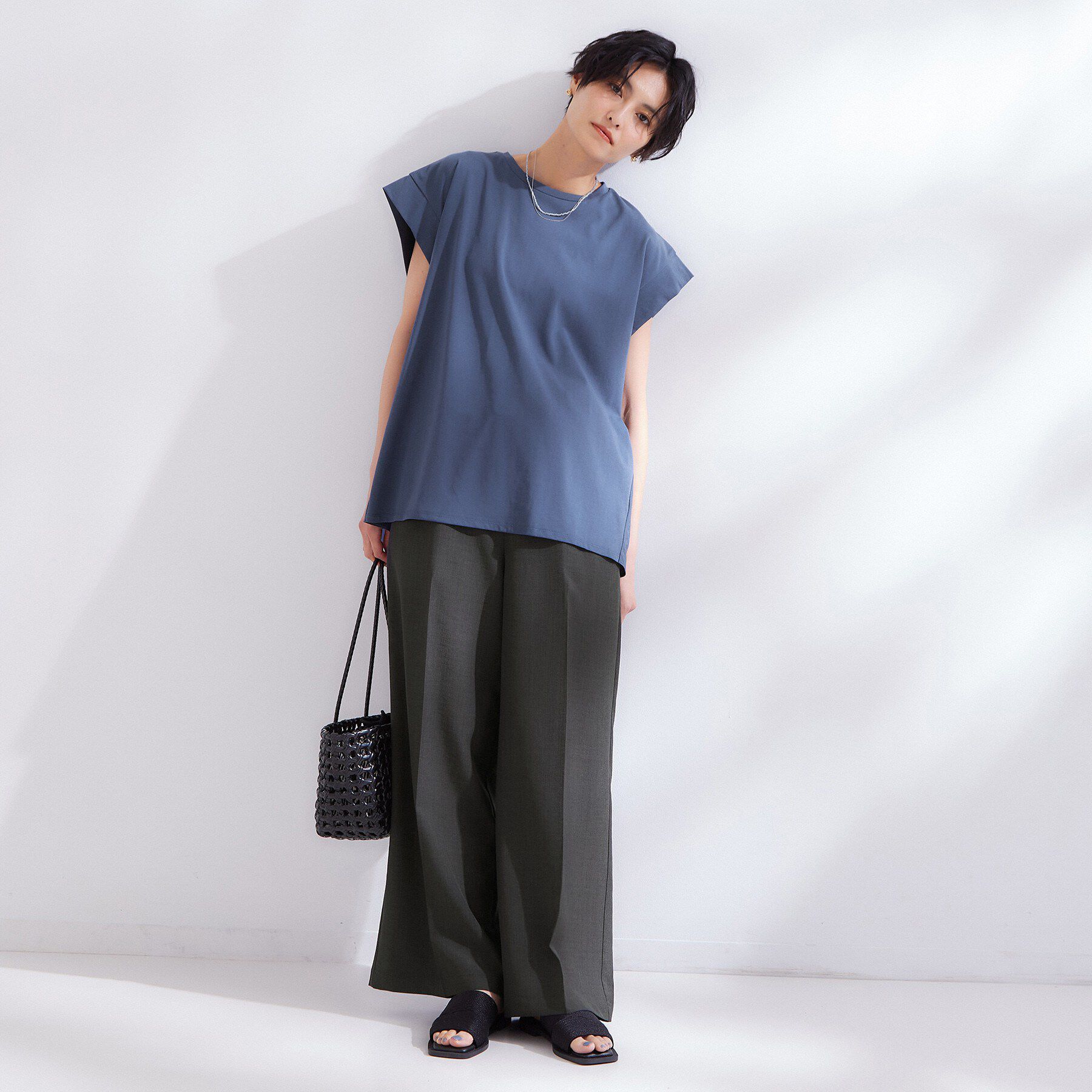 OPAQUE.CLIP「【接触冷感】バックフレアドッキングカットソー《洗濯機OK》」|Tシャツ・カットソー|
