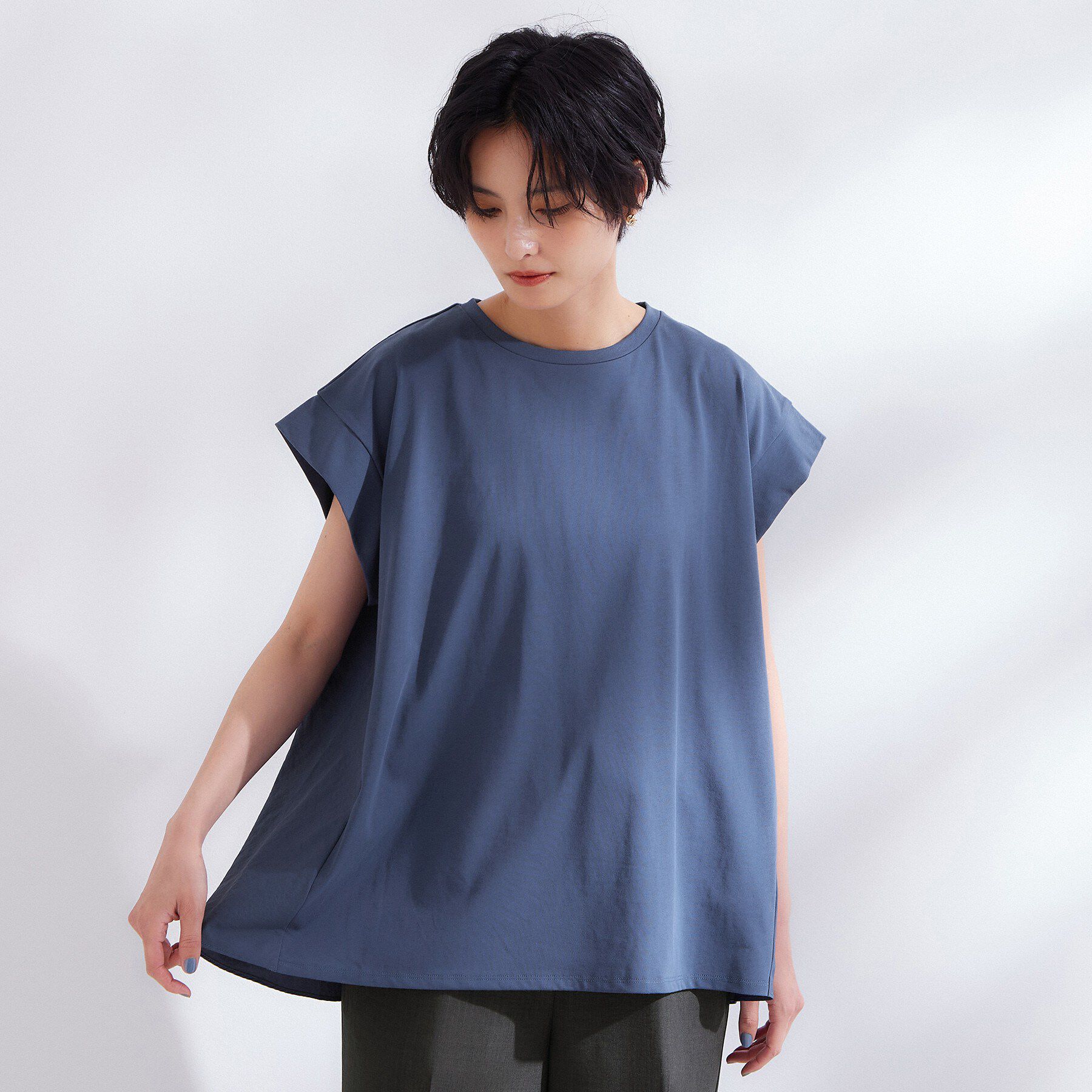 OPAQUE.CLIP「【接触冷感】バックフレアドッキングカットソー《洗濯機OK》」|Tシャツ・カットソー|