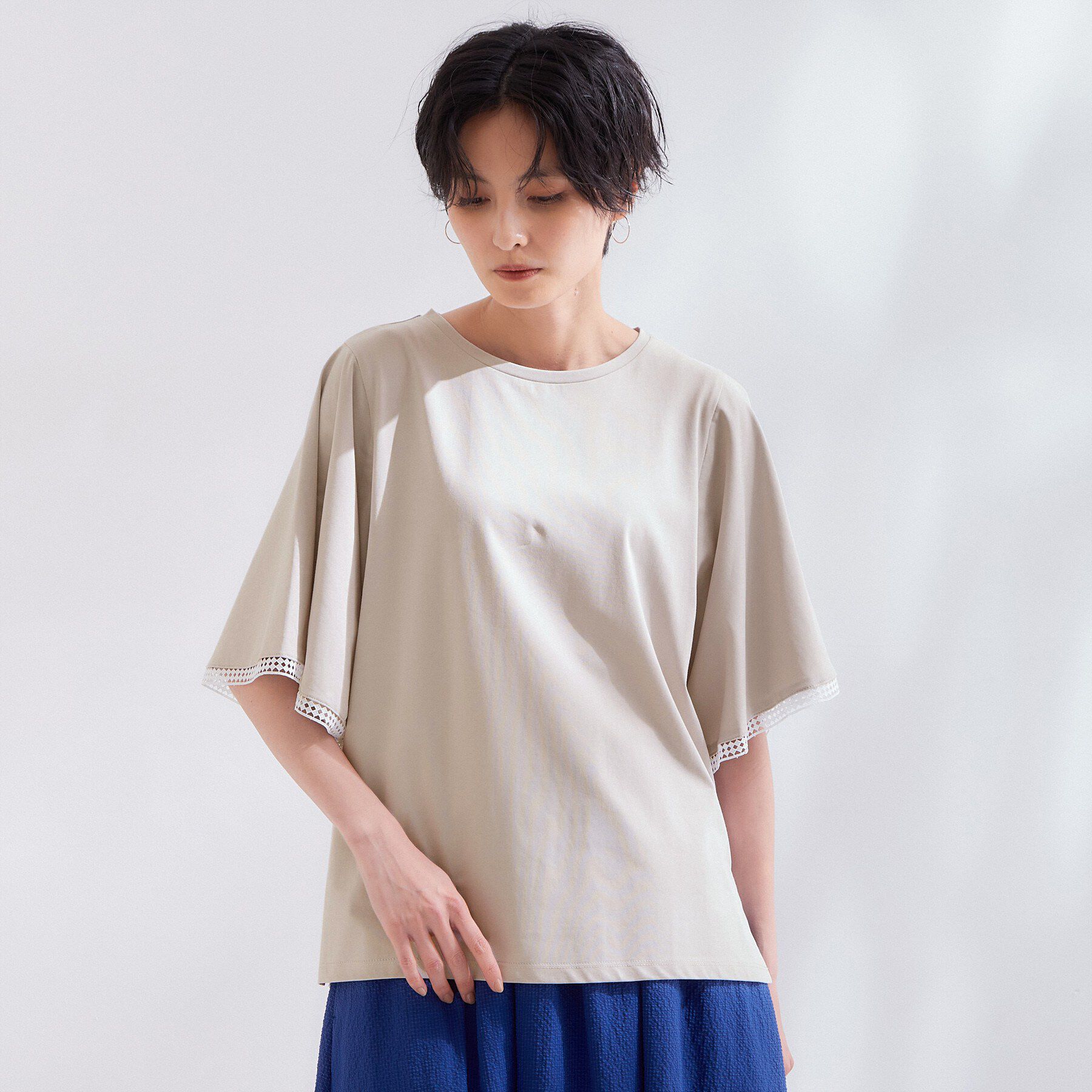 OPAQUE.CLIP「袖口レースフレアスリーブカットソー【洗濯機OK】」|Tシャツ・カットソー|