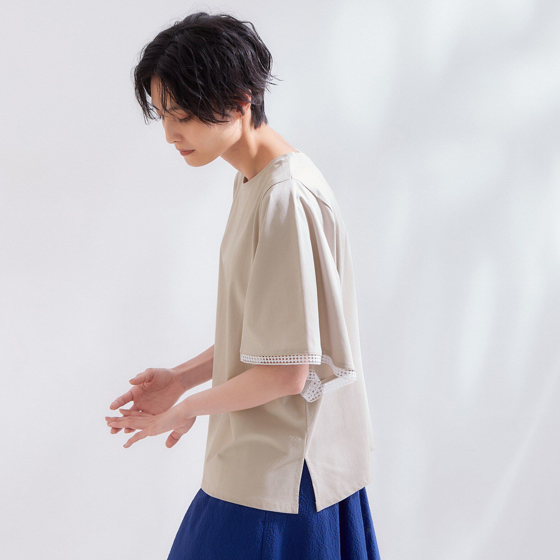 OPAQUE.CLIP「袖口レースフレアスリーブカットソー【洗濯機OK】」|Tシャツ・カットソー|