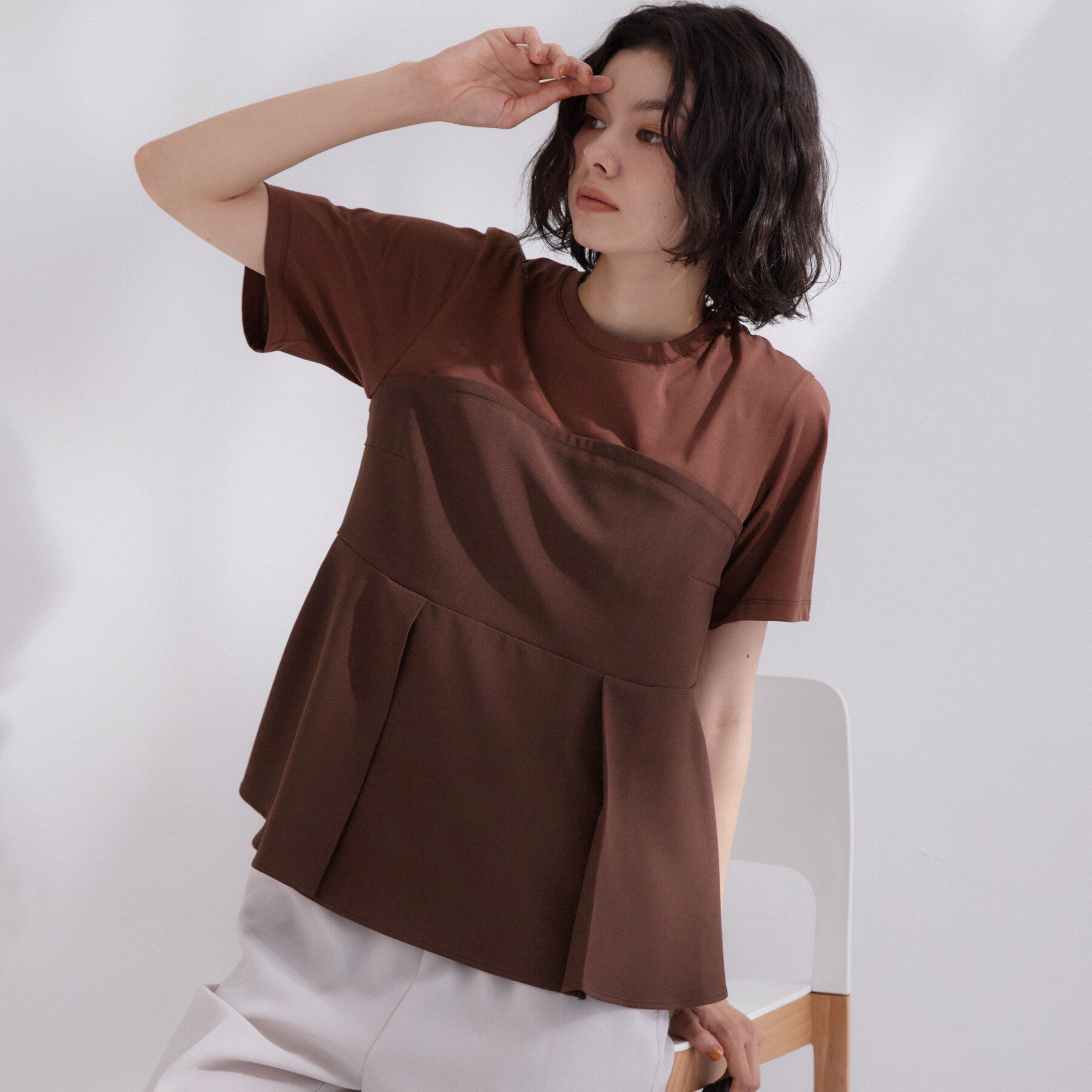 OPAQUE.CLIP「ビスチェドッキングカットソー【洗濯機OK】」|Tシャツ・カットソー|ブラウン(044)